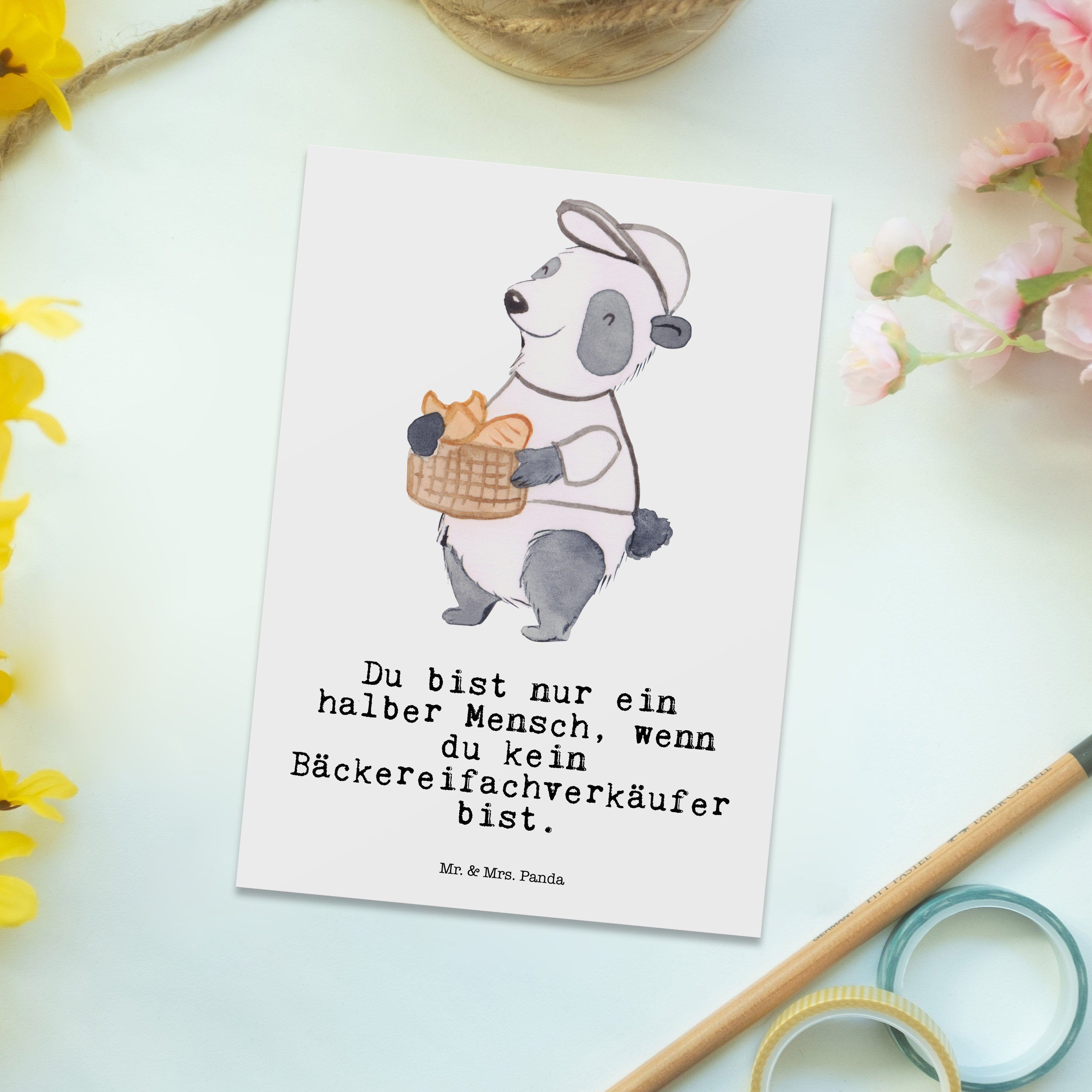 Geschenk, Bäckereifachverkäufer Karte, & Mrs. - Einladung, Herz - Weiß Postkarte Panda A Mr. mit