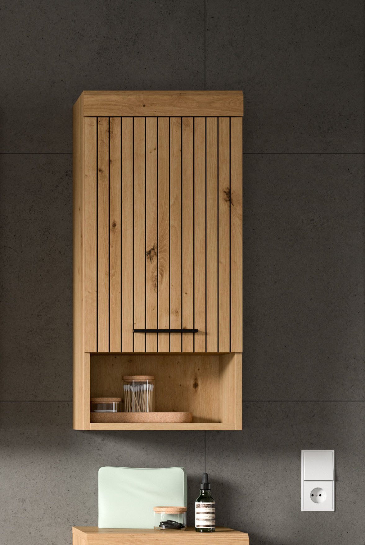 welltime Hängeschrank SIENA, Breite 37cm, 1 Tür, 1 offenes Fächer, 1 Einlegeboden, MDF-Front (1-St., TOPSELLER) in verschiedenen Farben erhältlich, Badmöbel, Badschrank, Schrank, Bad