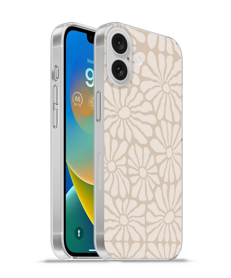 MuchoWow Handyhülle für Apple iPhone 16 Floral - Druck - Beige - Braun - Minimalistisch, Smartphone-Bumper, Print, Handy Schutzhülle Dünn