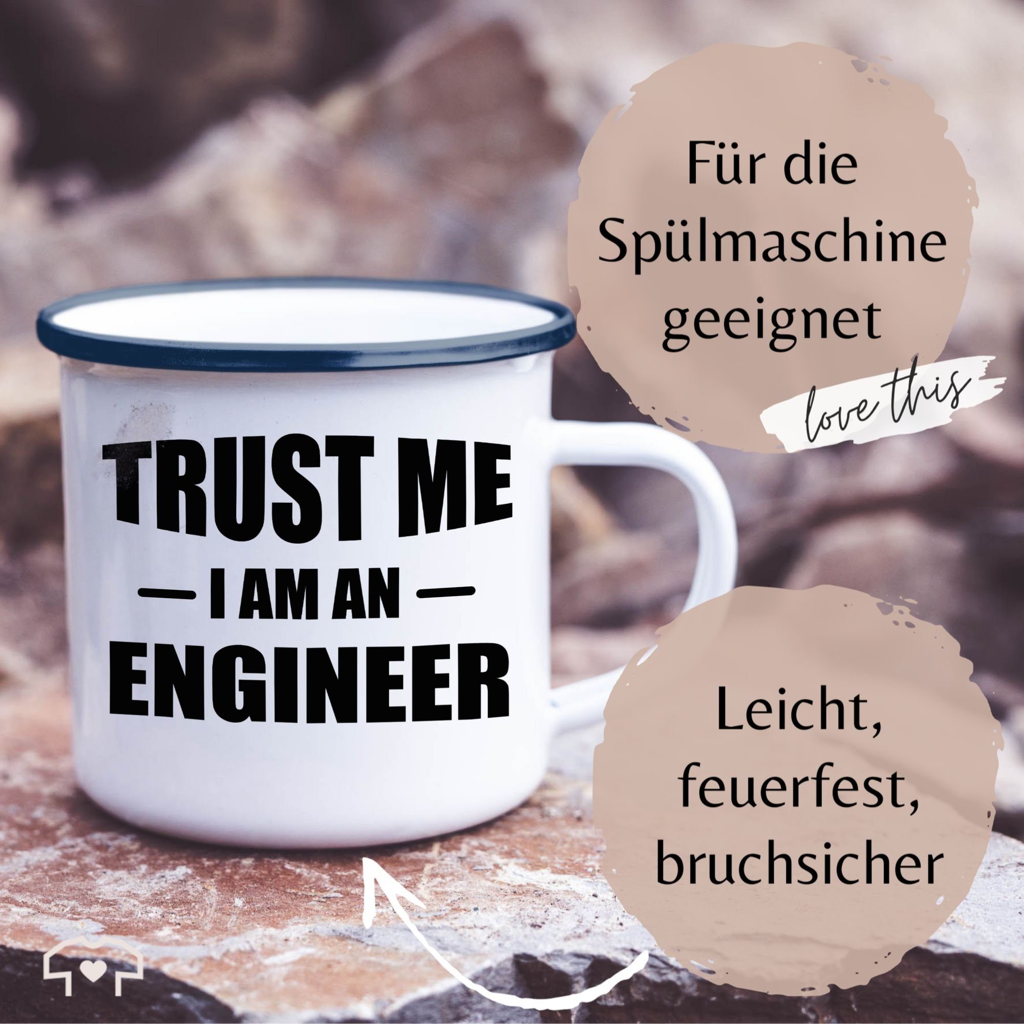 Trust Geschenk Blau engineer Kaffeetasse Shirtracer - an Weiß 3 emaille Stahlblech, Emaille Blechtasse, - i Tasse Tasse Engineer Tasse me Emaille schwarz Job am