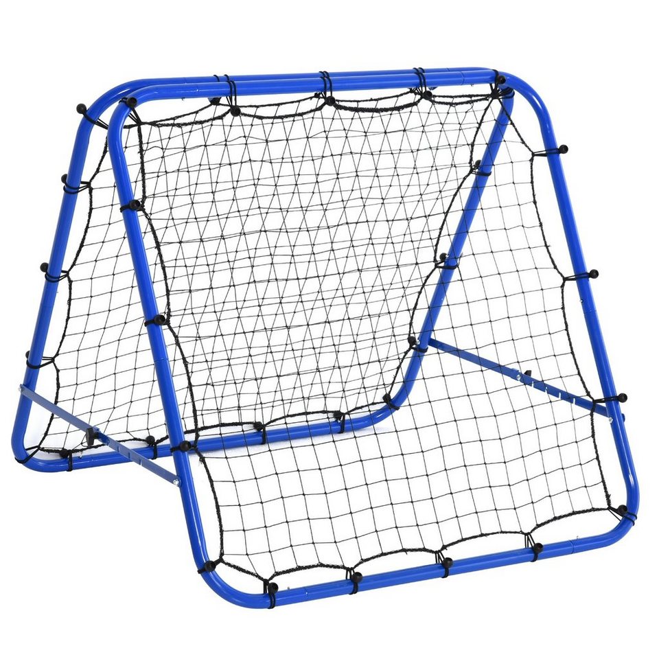 HOMCOM Rebounder Kickback Tor Rückprallwand Netz beidseitiger Rückprall  Stahl Blau (Set, 1 St., Verstellbar in 5 Stufen Stahl), 100L x 95T x 90H cm