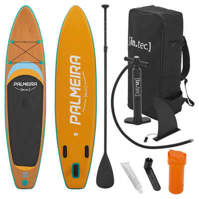 in.tec SUP-Board, »Palmeira« Paddleboard 320x76x15cm Surfboard bis 150 kg aufblasbar Holzoptik/Grün/Orange