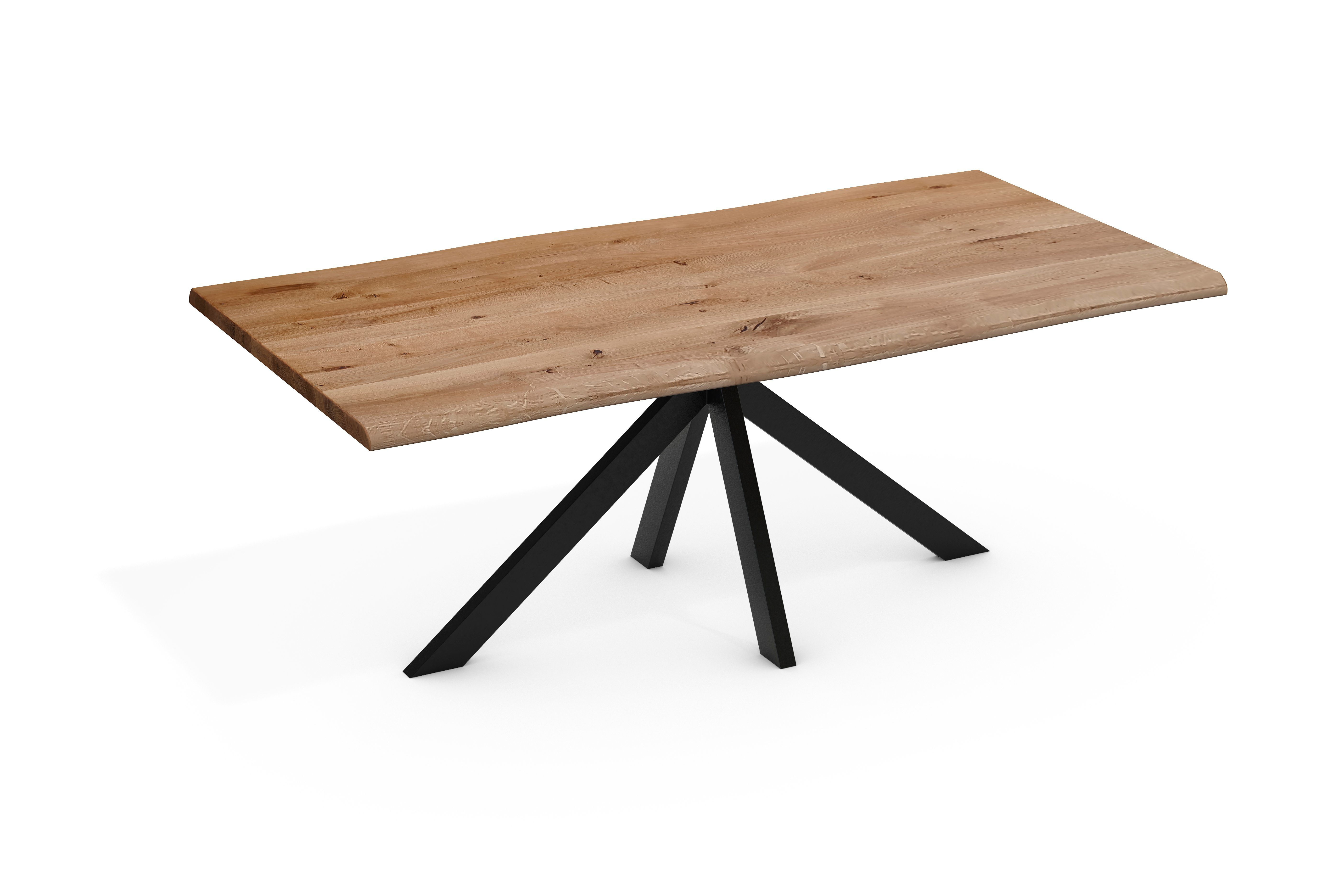Esstisch Eiche mit massiv SMARTFURN Esstisch Gestell und Tischplatte Baumkante Eiche Spider schwarz, aus Vigo