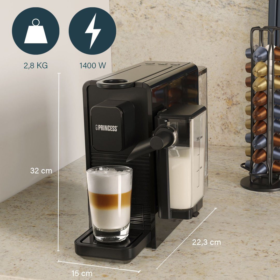 PRINCESS Kapselmaschine 249455, Kompatibel mit Nespresso-Kapseln und ähnlichen Formaten, 20 bar