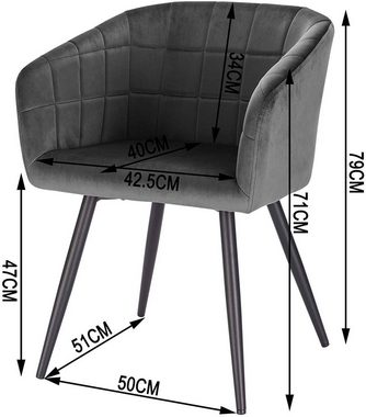 Woltu Esszimmerstuhl (1 St), Küchenstuhl mit Armlehnen Metallbeine Samt