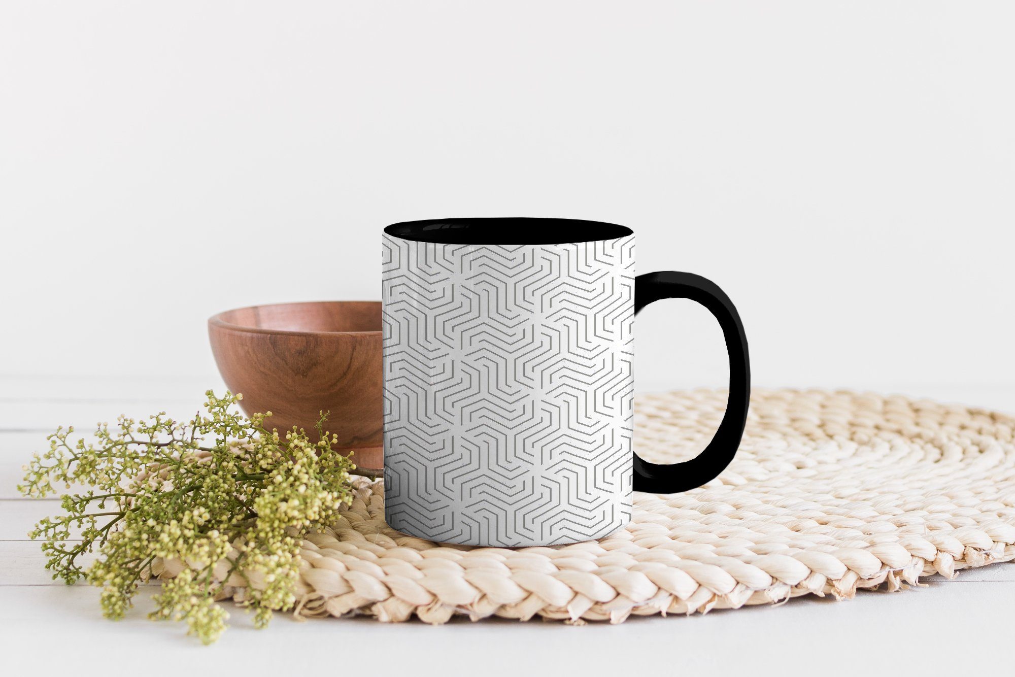 Teetasse, Zaubertasse, Geschenk Linie Keramik, Farbwechsel, - Muster MuchoWow - - Tasse - Schwarz Weiß, Design Kaffeetassen,