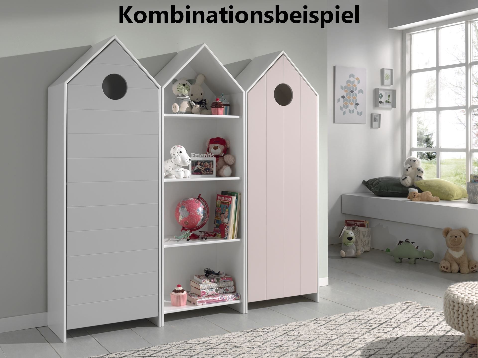 58 aufm Kessel Mehrzweckschrank Regalschrank Kania 58x37x171 Standregal MDF+Holzwerkstoff Weiß /Pink (inkl. Versand, Lieferung bis Verwendungsstelle) Praktischer Schrank, variable Innenausstattung, dekorativer Optik