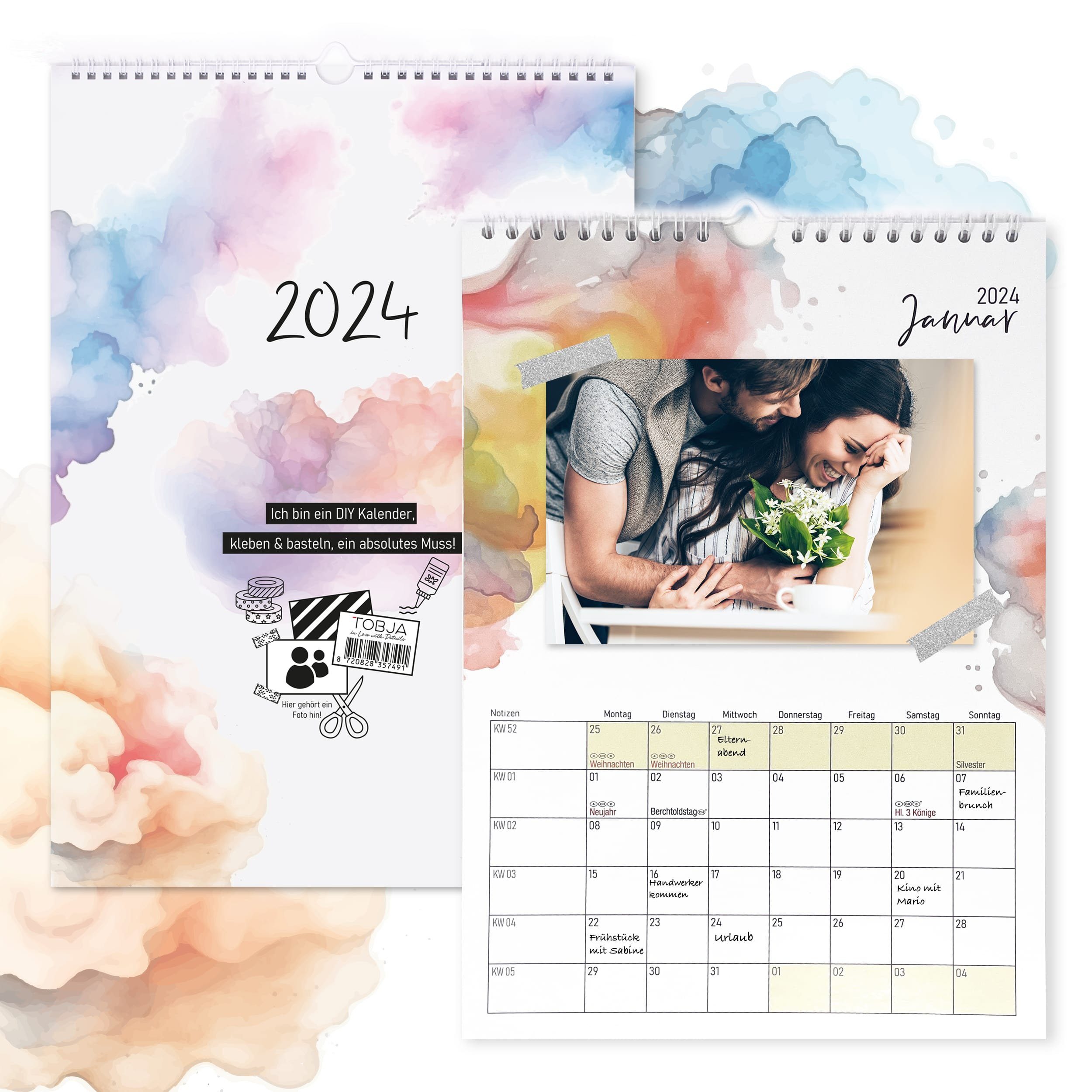 TOBJA Wandkalender Fotokalender 2024 Bastelkalender selbst gestalten, Kalender 2024 selber machen