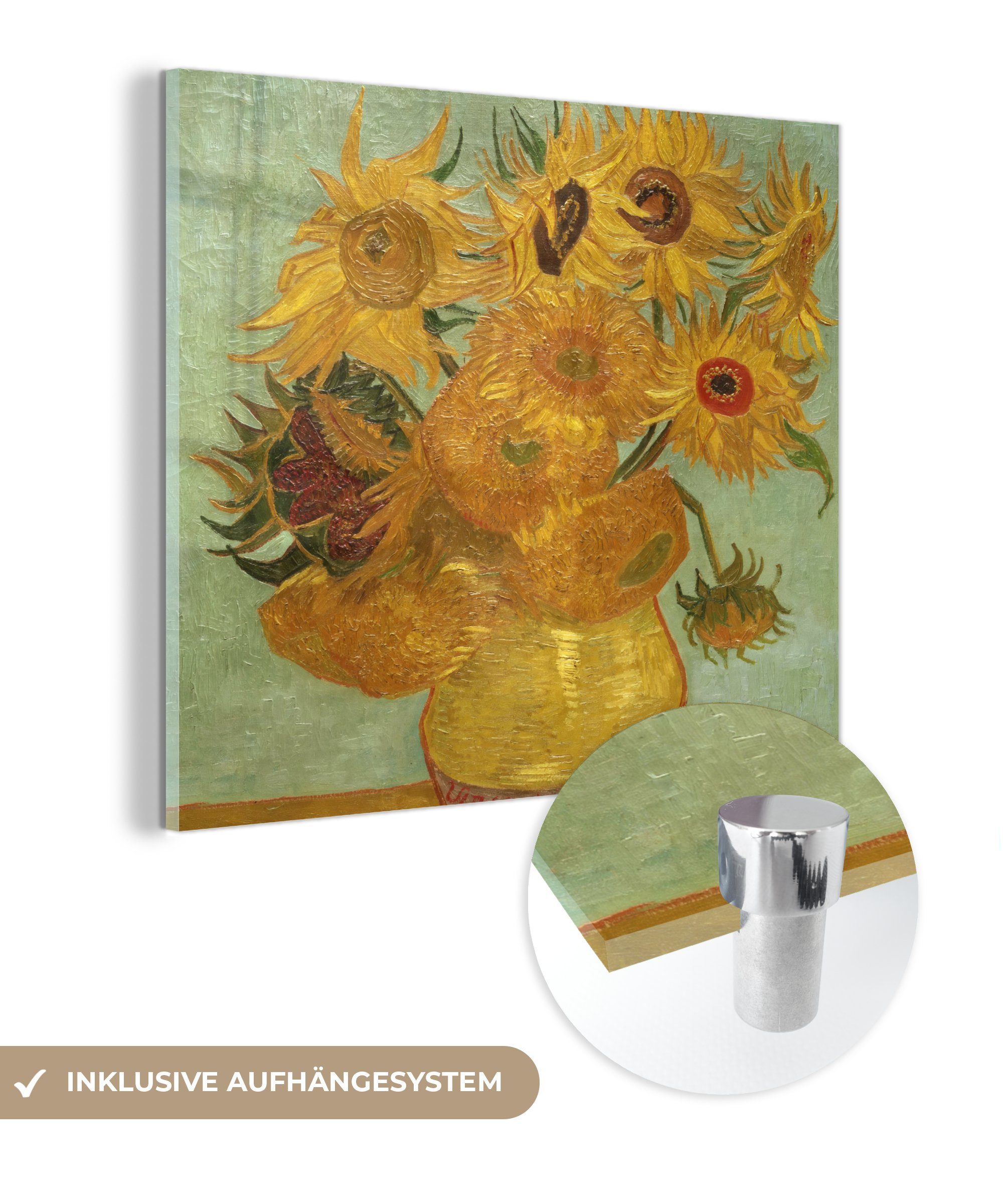 MuchoWow Acrylglasbild Sonnenblumen - Gemälde von Vincent van Gogh, (1 St), Glasbilder - Bilder auf Glas Wandbild - Foto auf Glas - Wanddekoration