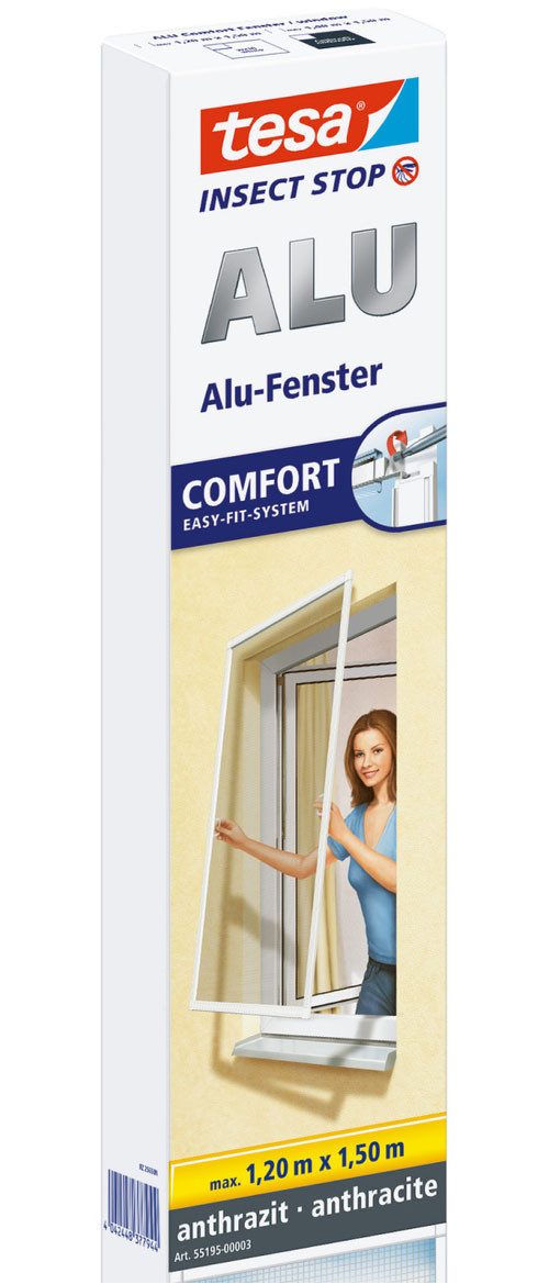 tesa Insektenschutz-Fensterrahmen Aluminium Rahmen Fliegengitter - 120 x 150cm, (Packung, 1-St., Fliegennetz, Aluminiumrahmen), Insektenschutz - ohne Bohren