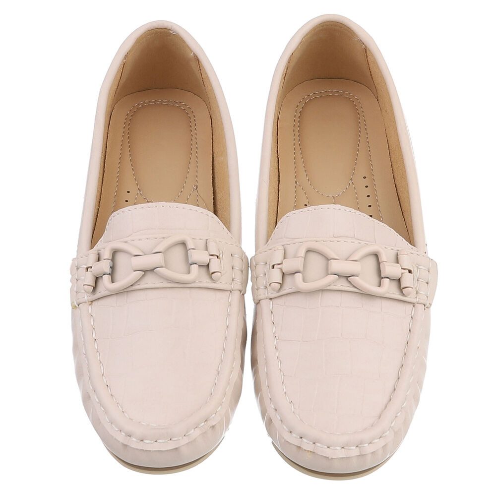 Ital-Design Eleganter Mokassin mit Schnalle für Damen im Alltag Slipper (90793502) Flach Mokassins in Beige