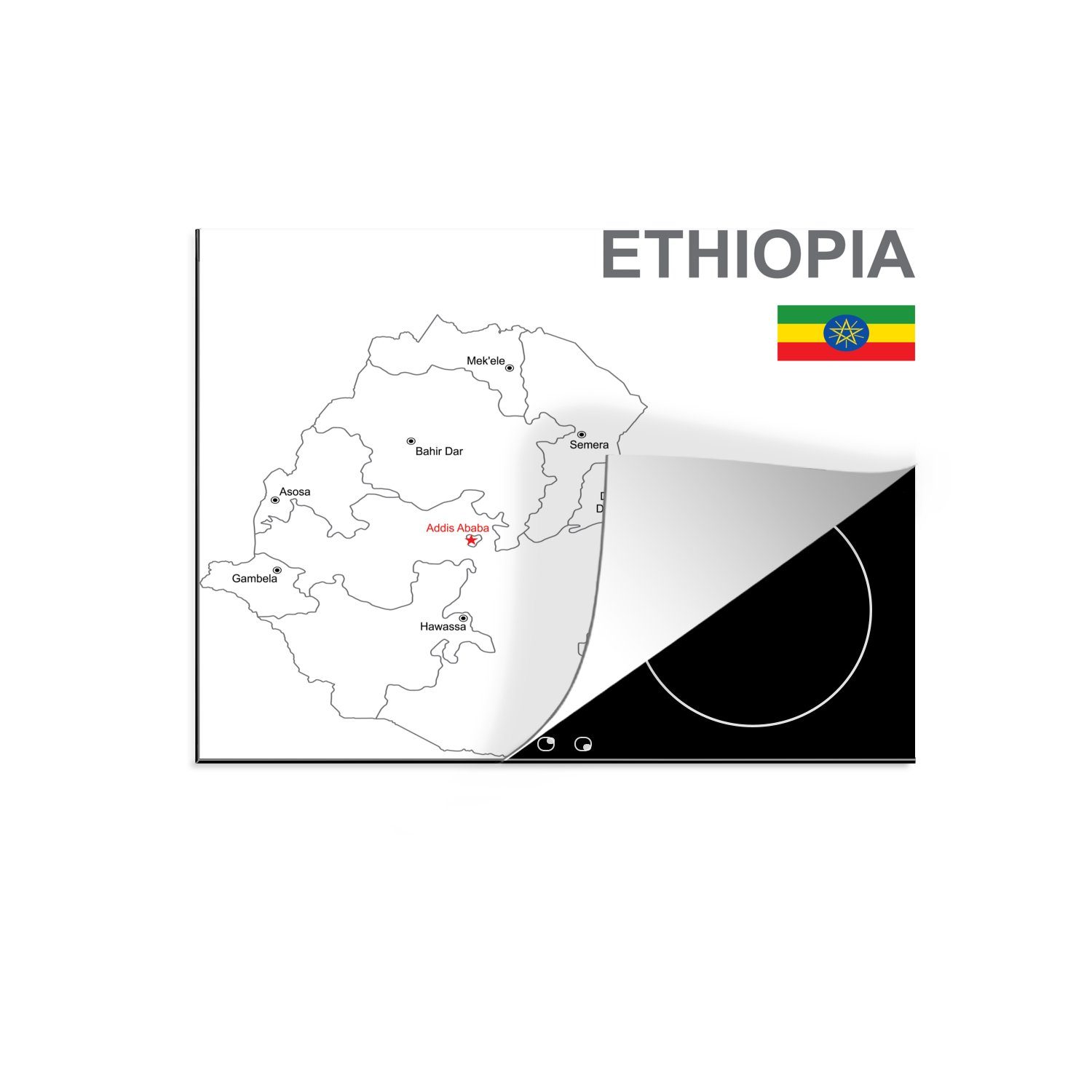 MuchoWow Herdblende-/Abdeckplatte Illustration der Karte von Äthiopien, Vinyl, (1 tlg), 57x51 cm, Induktionsschutz, Induktionskochfeld, Ceranfeldabdeckung