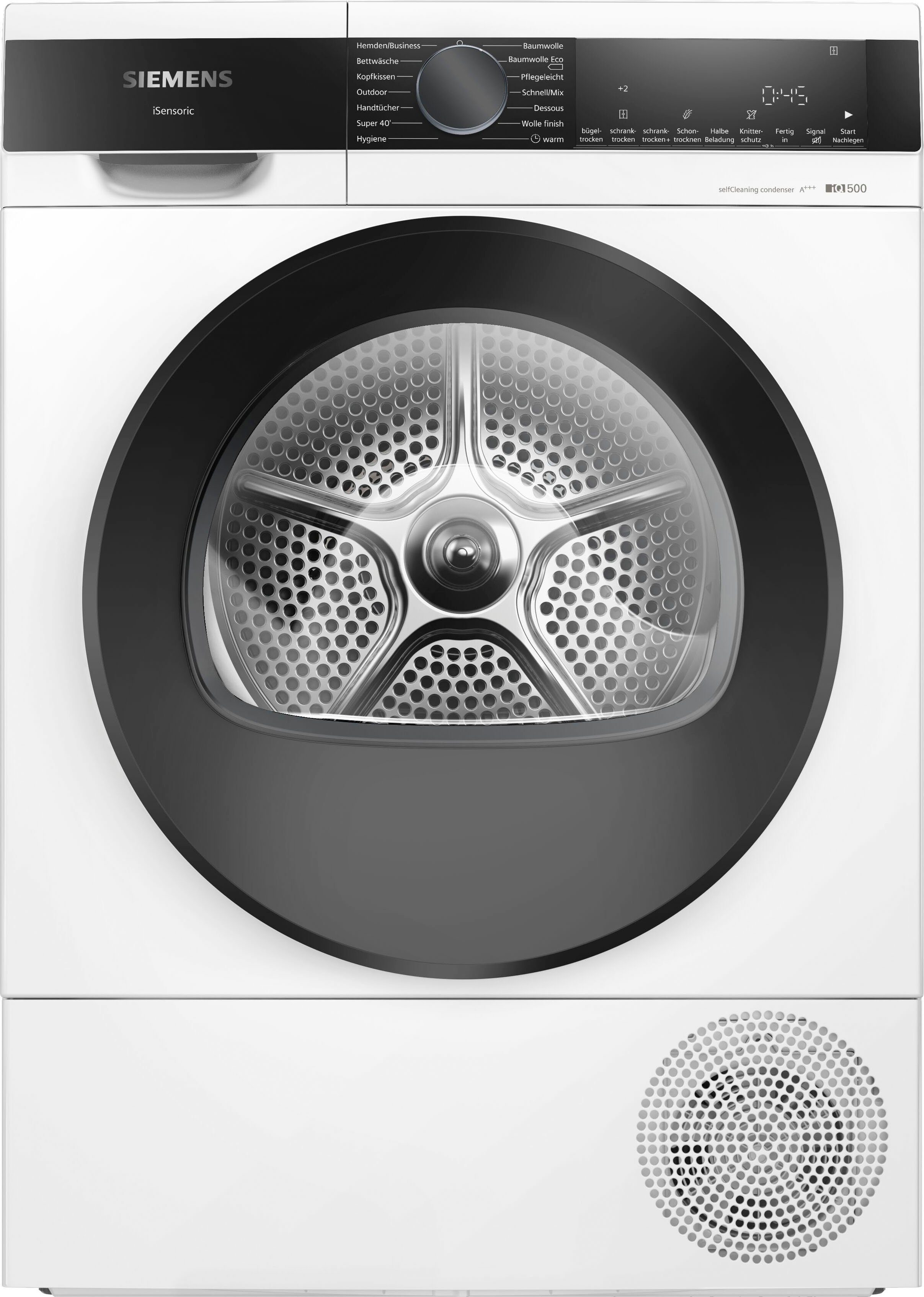 SIEMENS Wärmepumpentrockner iQ500 WQ35G2D00, Selbstreinigender Kondensator, Halbe Beladung, Reversierende Trommel