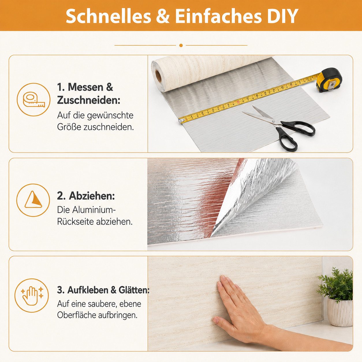 BlingBin Wandfolie 40x300 cm selbstklebend, Travertin Steinoptik, Dekorfolie, Travertin (Wandfolie, 1 St), Wasserabweisend, DIY Renovierungsfolie, für Küche, Ba – Bild 4 von 5