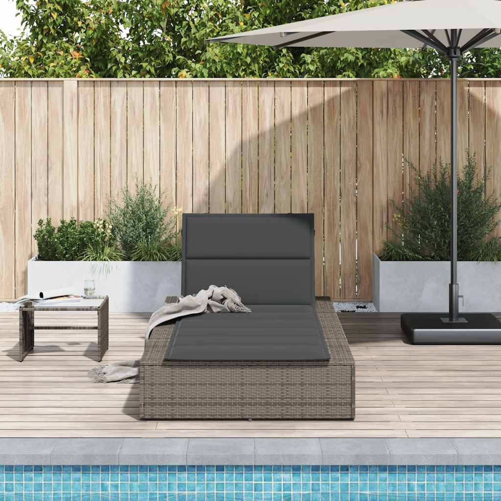 vidaXL Gartenliege Sonnenliege mit schwebender Auflage Grau Poly Rattan, 1 St.