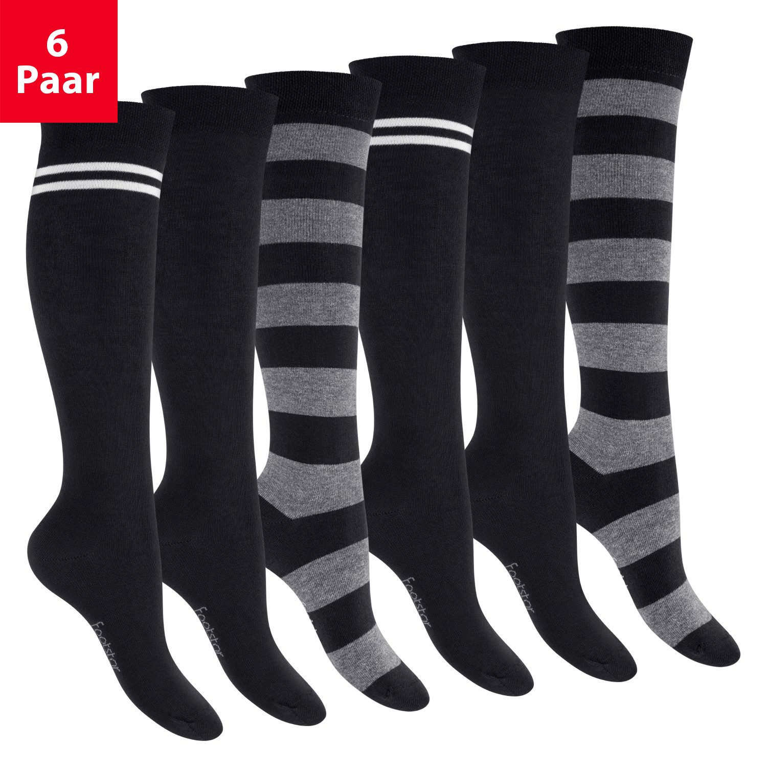 Footstar Langsocken Damen Herren Kniestrümpfe geringelt (6 Paar)