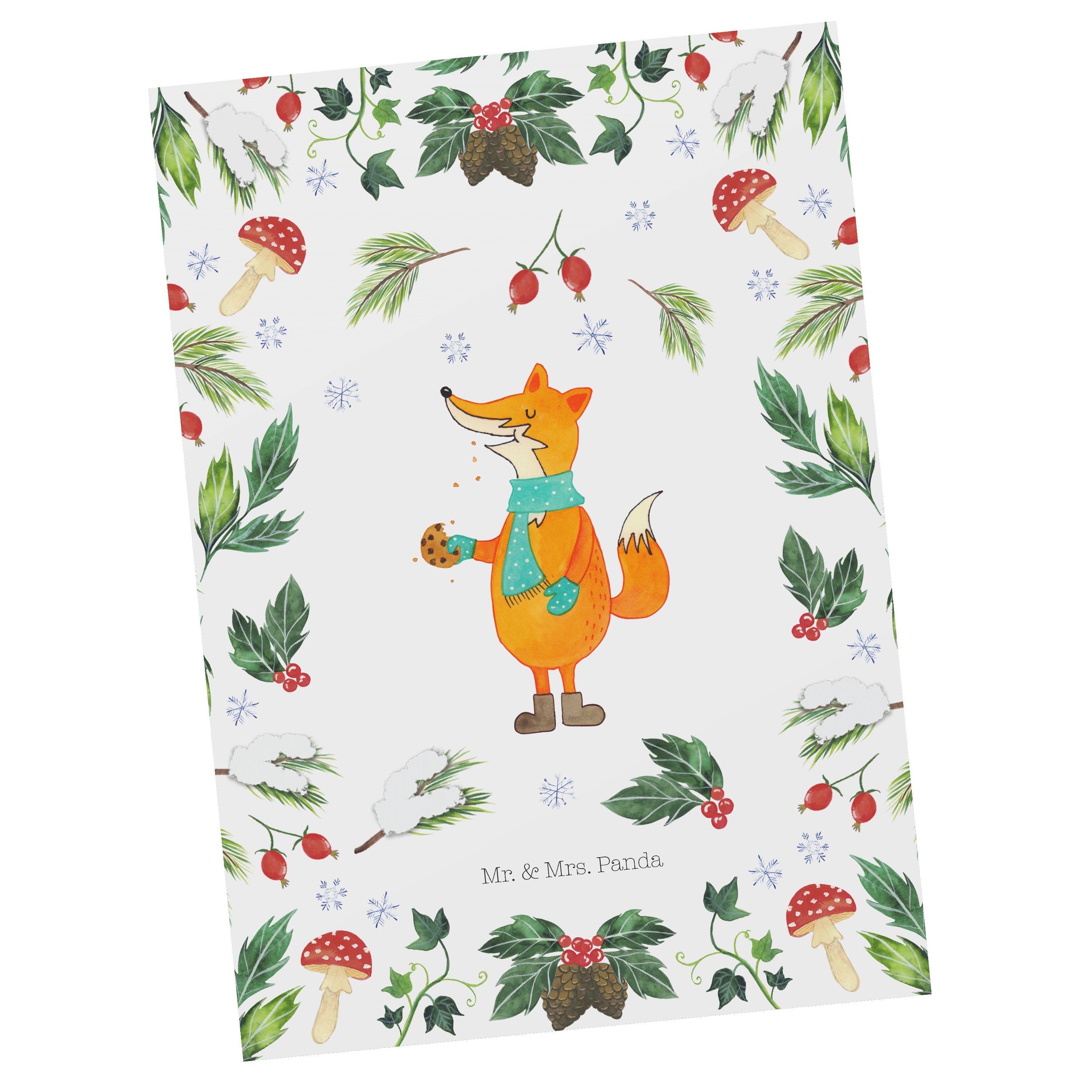 Mr. & Mrs. Panda Postkarte Fuchs Keksdose - Weiß - Geschenk, Weihnachtsdeko, Grußkarte, Geburtst
