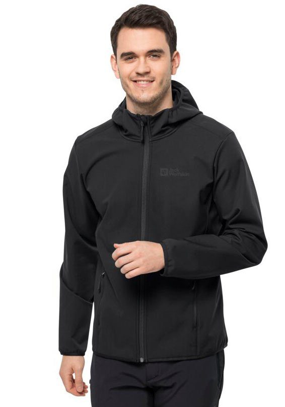 Jack Wolfskin Softshelljacke BORNBERG HOODY M aus robustem, elastischem Softshell schwarz