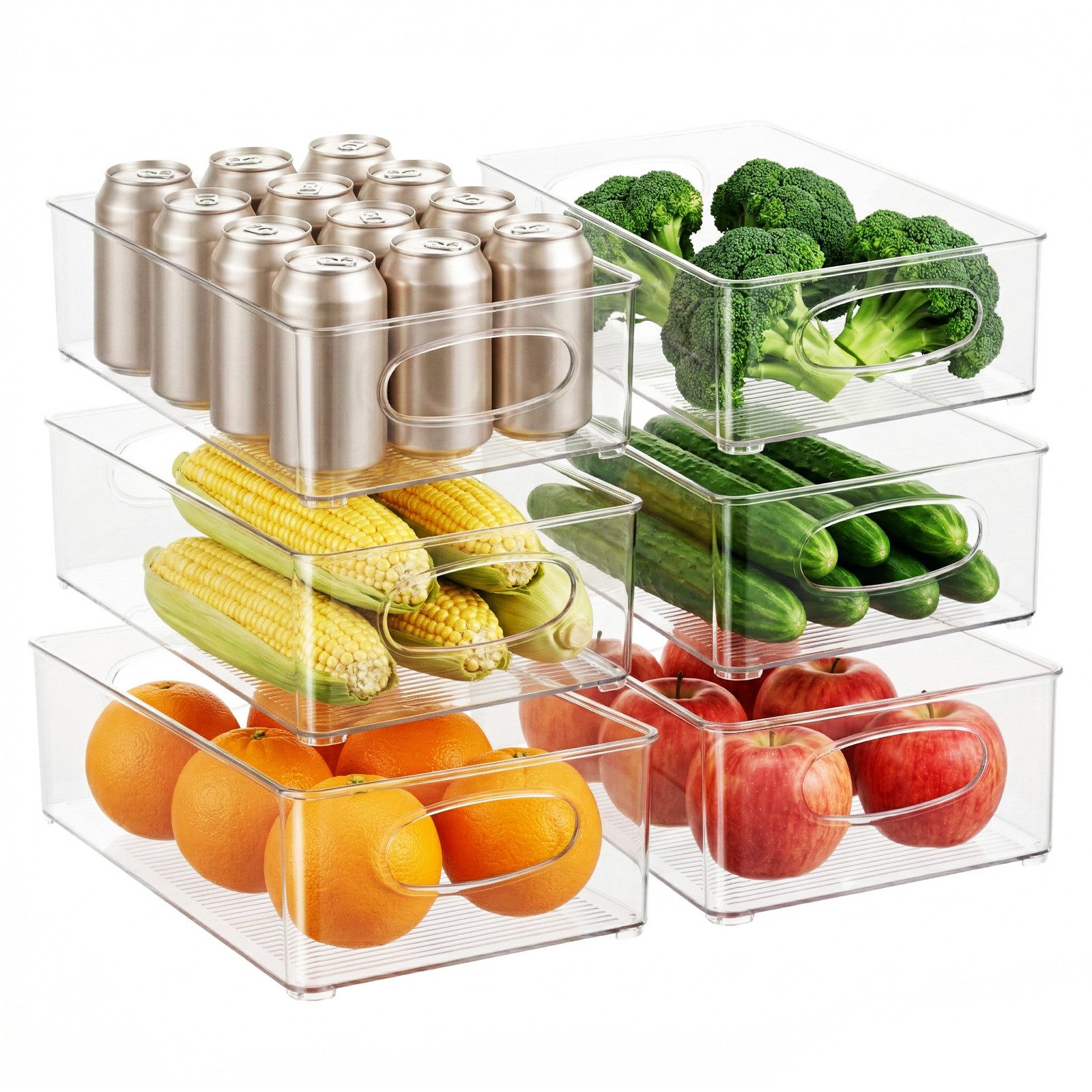 Aufbewahrungsbox Kühlschrank Organizer Set 6er Stapelbare Kühlschrankboxen in 3 Größen