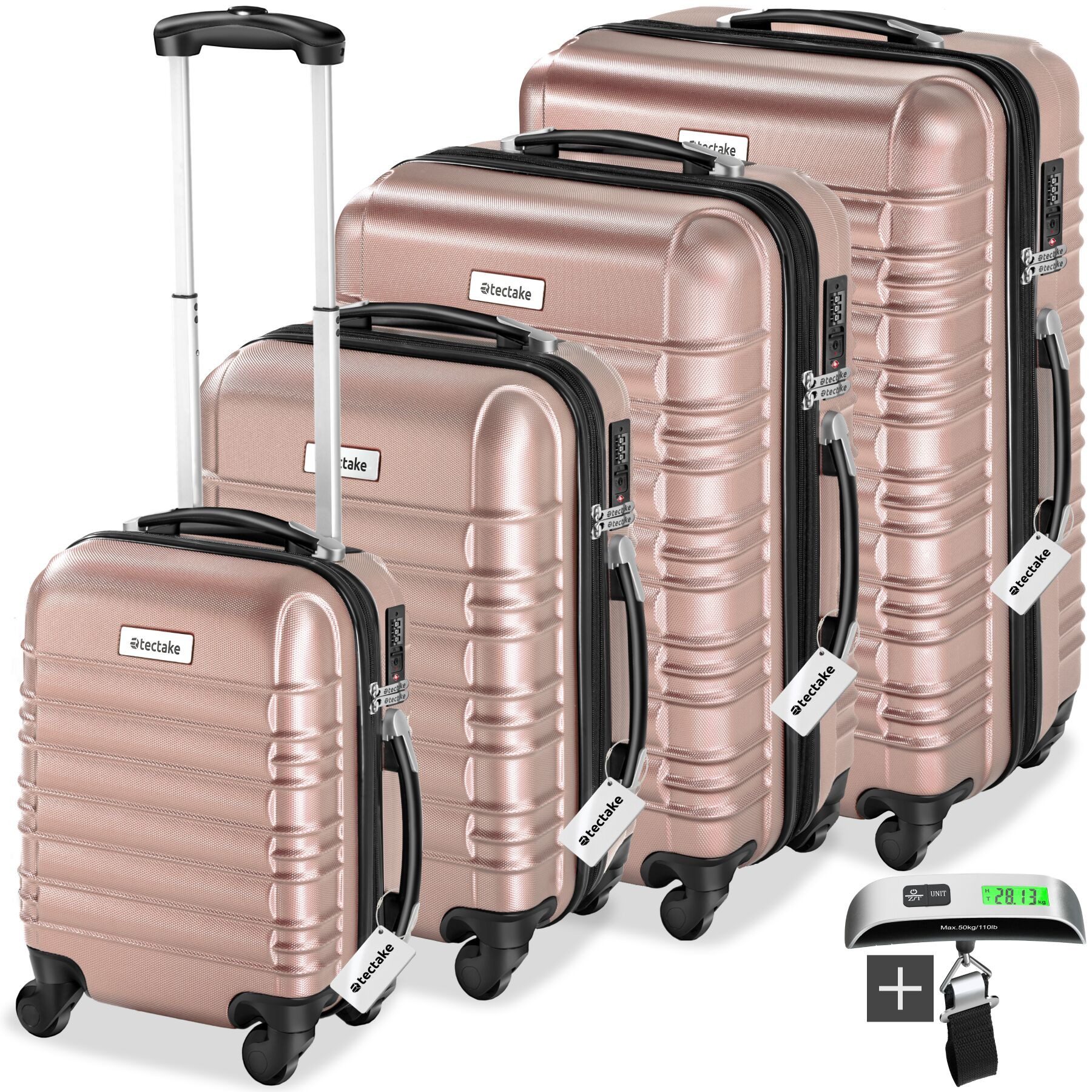 tectake Trolley Hartschalenkoffer-Set, 4 Rollen, 4-teilig aus robustem ABS- günstig online kaufen