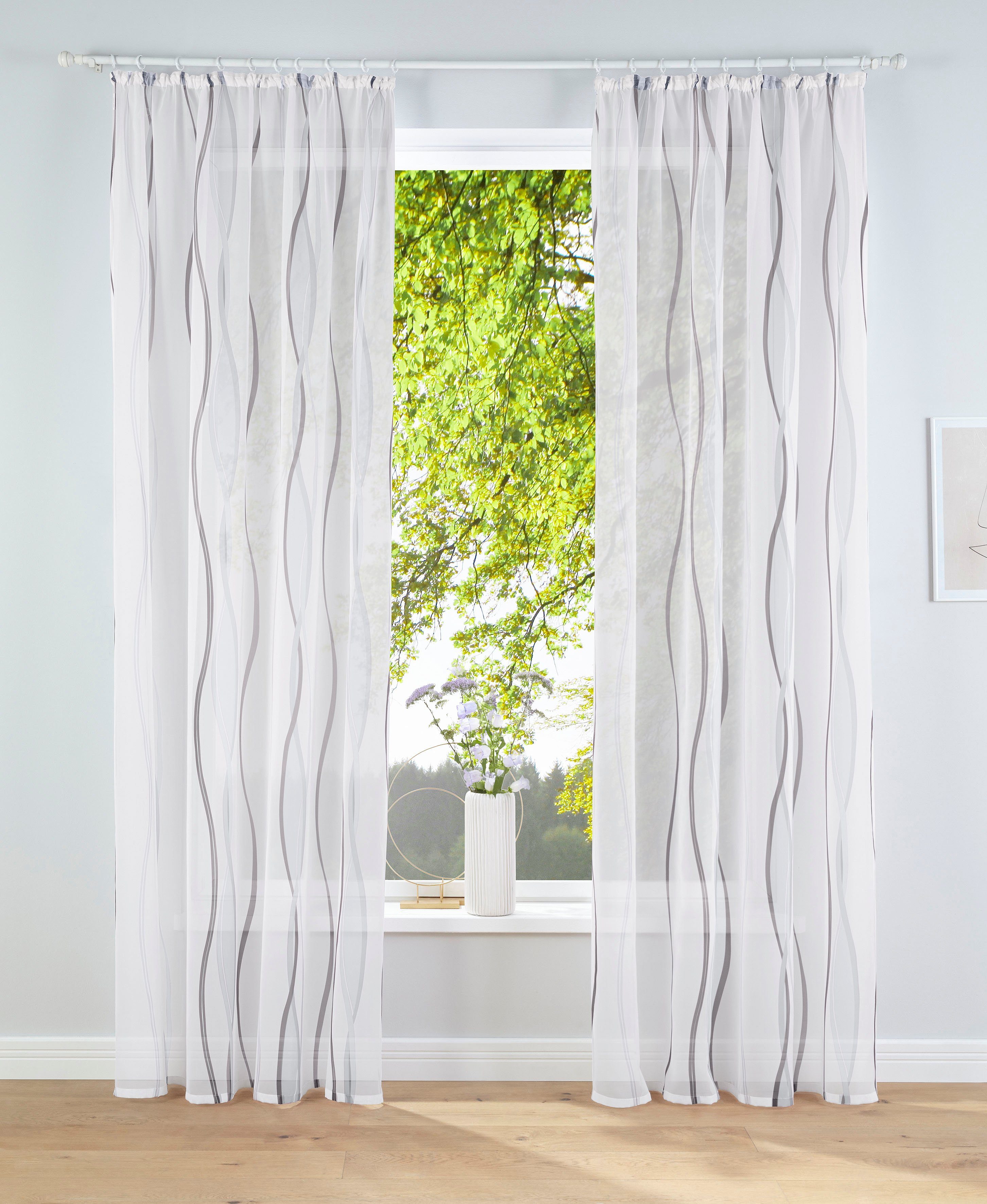 my home Gardine Dimona, Kräuselband (2 St), transparent, Voile, 2er-Set, Bestseller, Polyester, Wellen