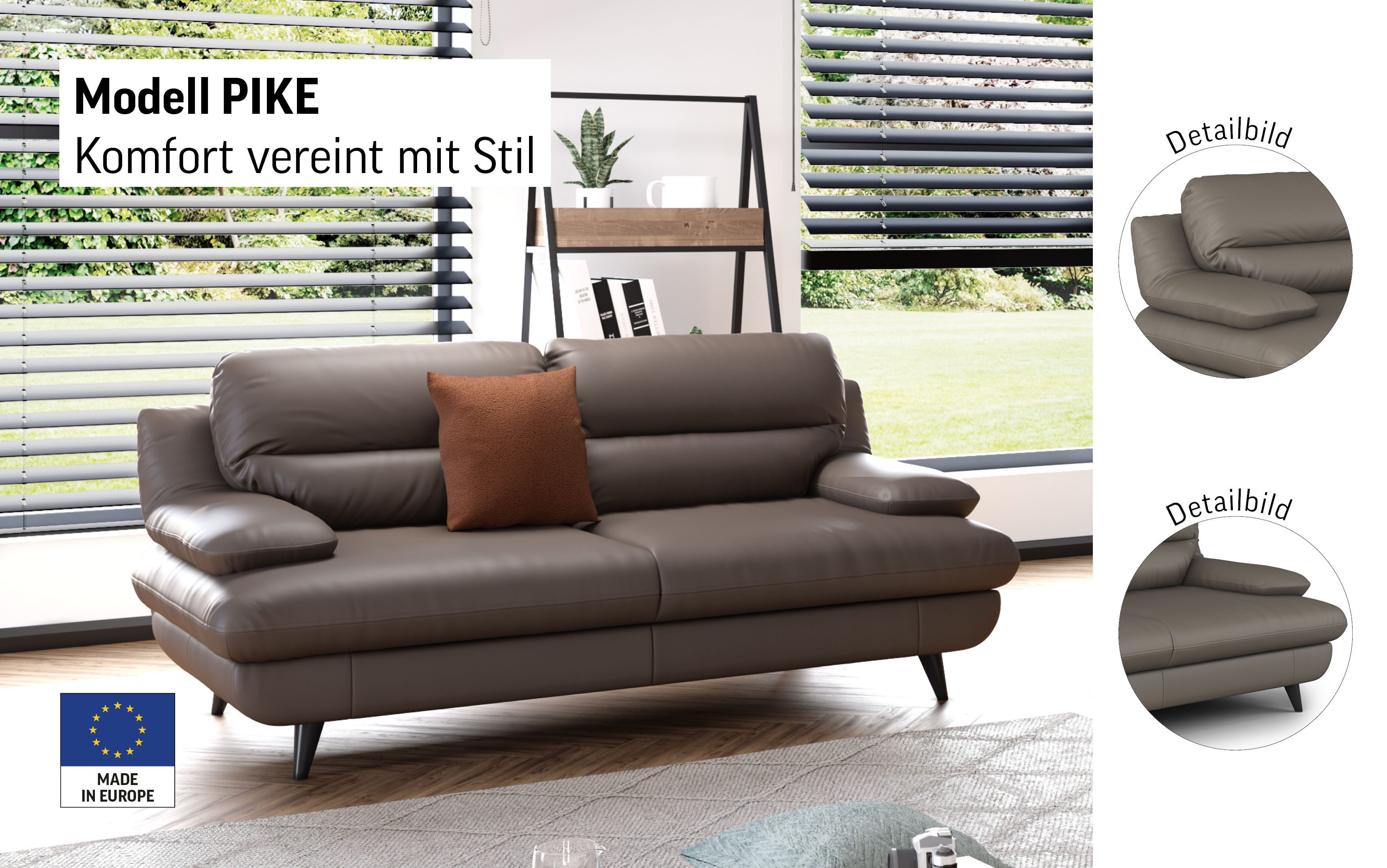 COTTA 2,5-Sitzer Pike, B: 198 cm, mit Metallfüße, wahlweise auch in Echtleder