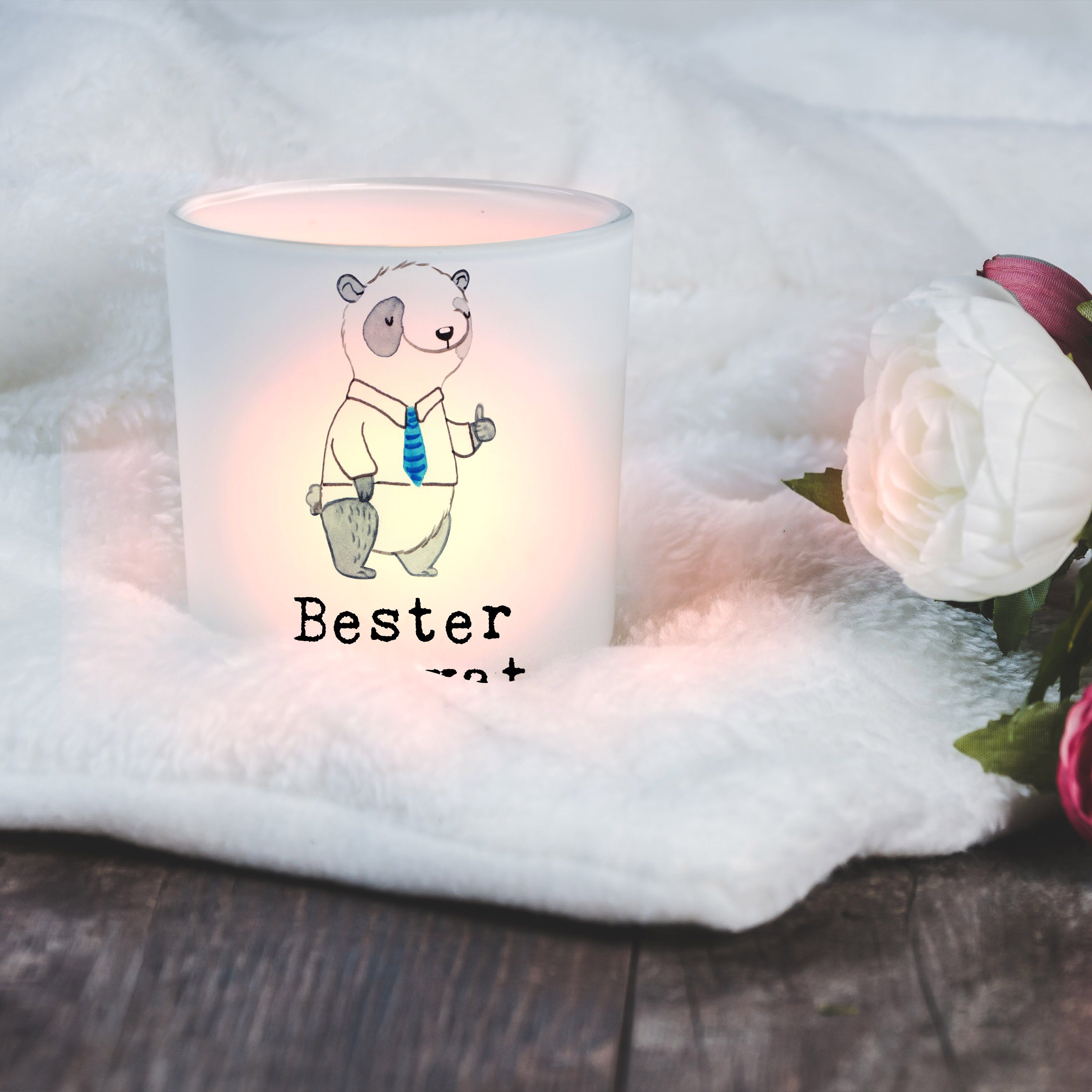 Bester Welt (1 Geschenk, Panda & Ersatzvater der Mr. St) - Mrs. Transparent - Teelichtg Panda Windlicht