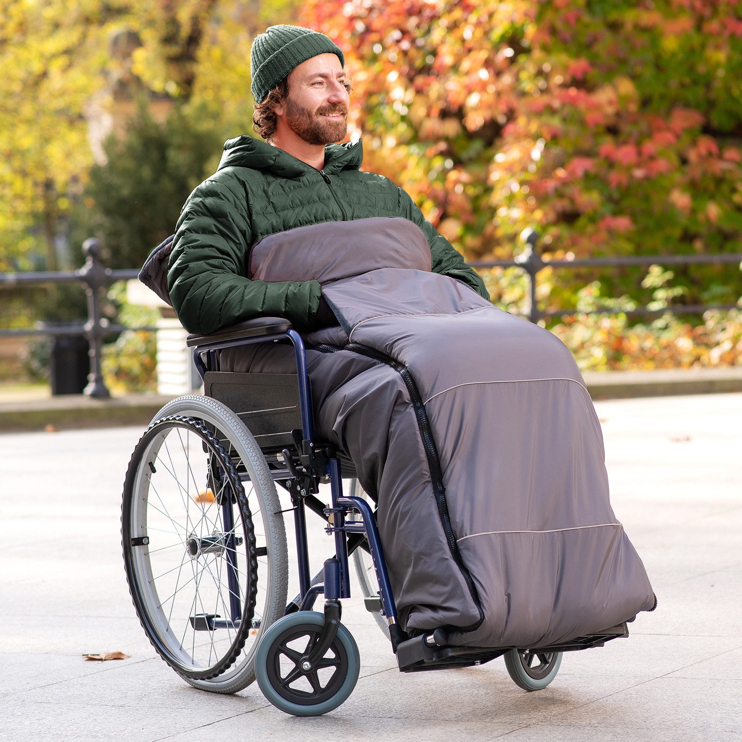 novely® Fußsack OWEN Rollstuhl-Fußsack aus Soft Fleece - Für Rollstühle ohne Armlehnen, Wetterfest; Thermo-warm und Ultraweich