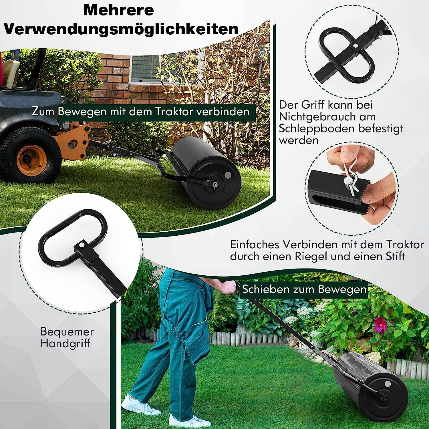 KOMFOTTEU Rasenwalze 90cm 63L,Gartenwalze Handwalze mit Wasser & Sand