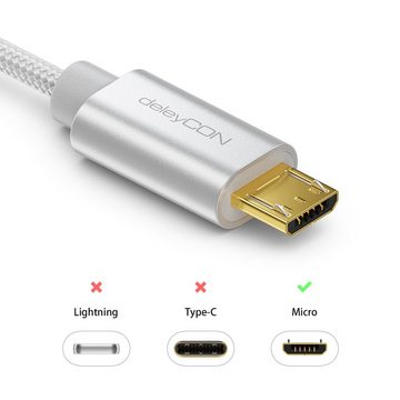 deleyCON deleyCON Micro USB Kabel 0,15m Nylon + Metallstecker - Silber Smartphone-Kabel