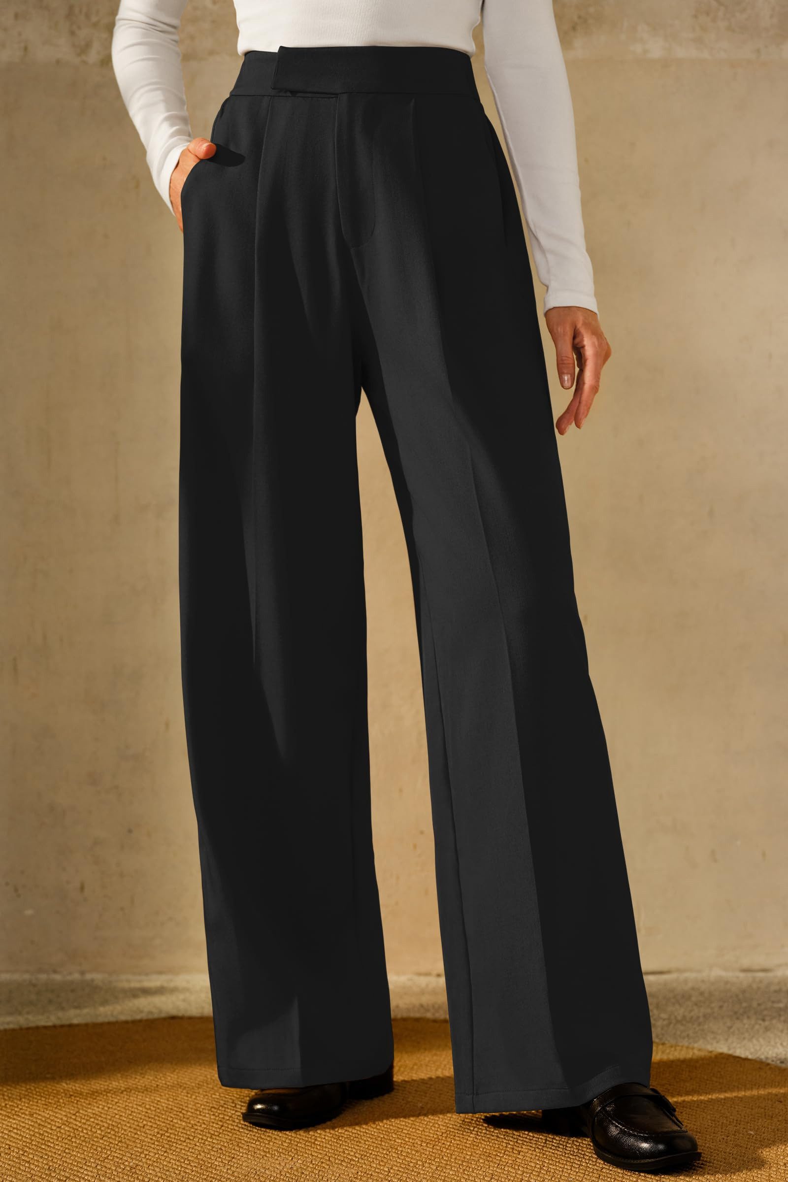 Arach&Cloz Anzughose Damen Businesshose weitem Anzughose knitterfrei Stoffhosen Pleated Wide Leg Pants Loungehose Geeignet Büro und Alltag