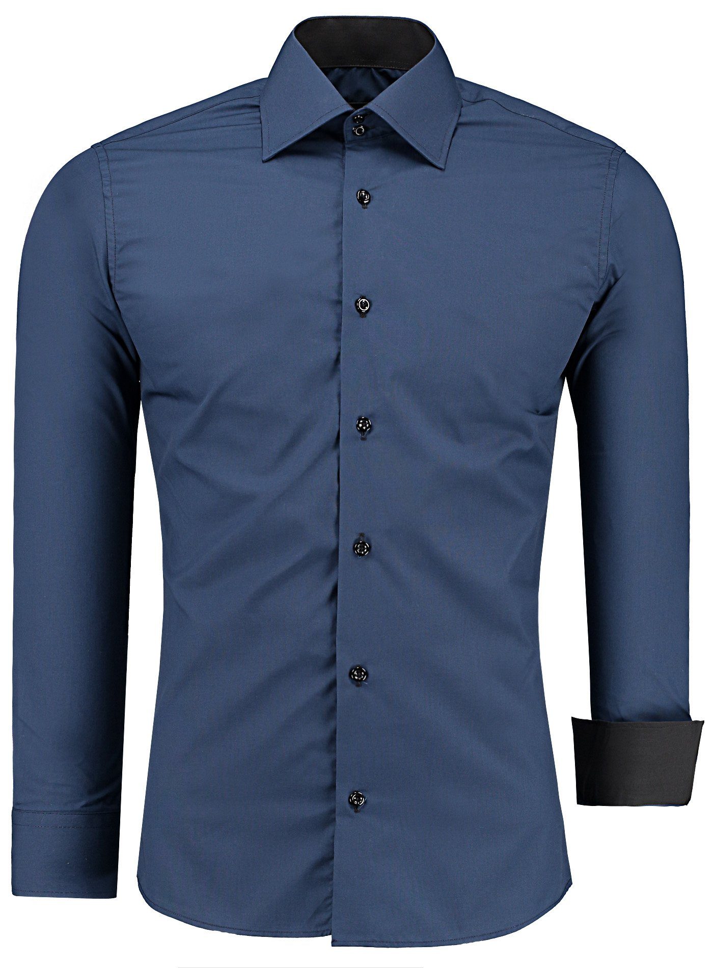 J'S FASHION Businesshemd JS12105 Slim Fit Langarm Herren Hemd mit farblich  abgesetzten Elementen, Langarm Kentkragen Uni