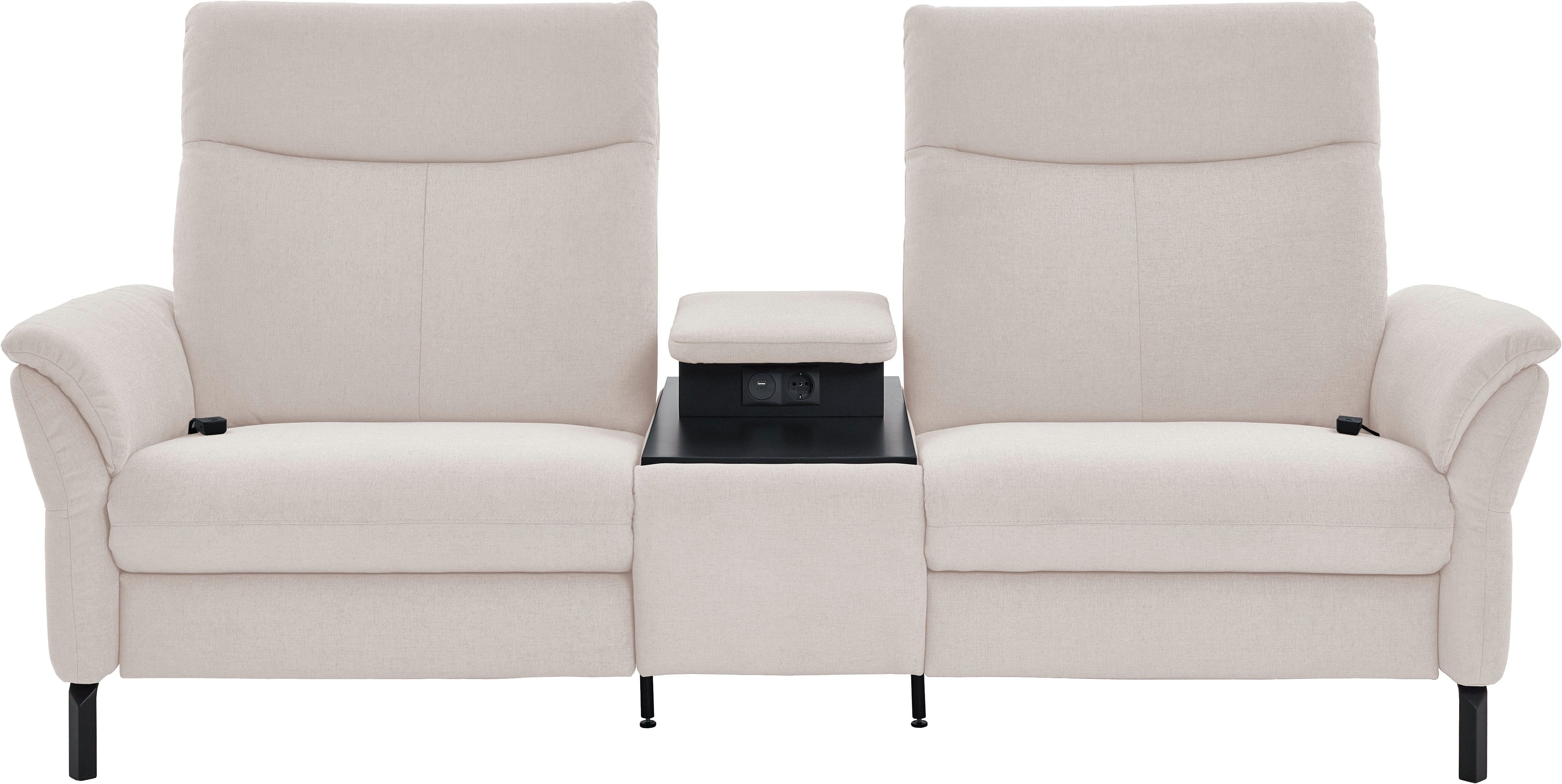 Home affaire 2-Sitzer Sisto, inklusive 2x Relaxfunktion motorisch mit Herz-Waage-Beschlag, Zwischenelement mit Tisch, Steckdose & USB-Ladestation