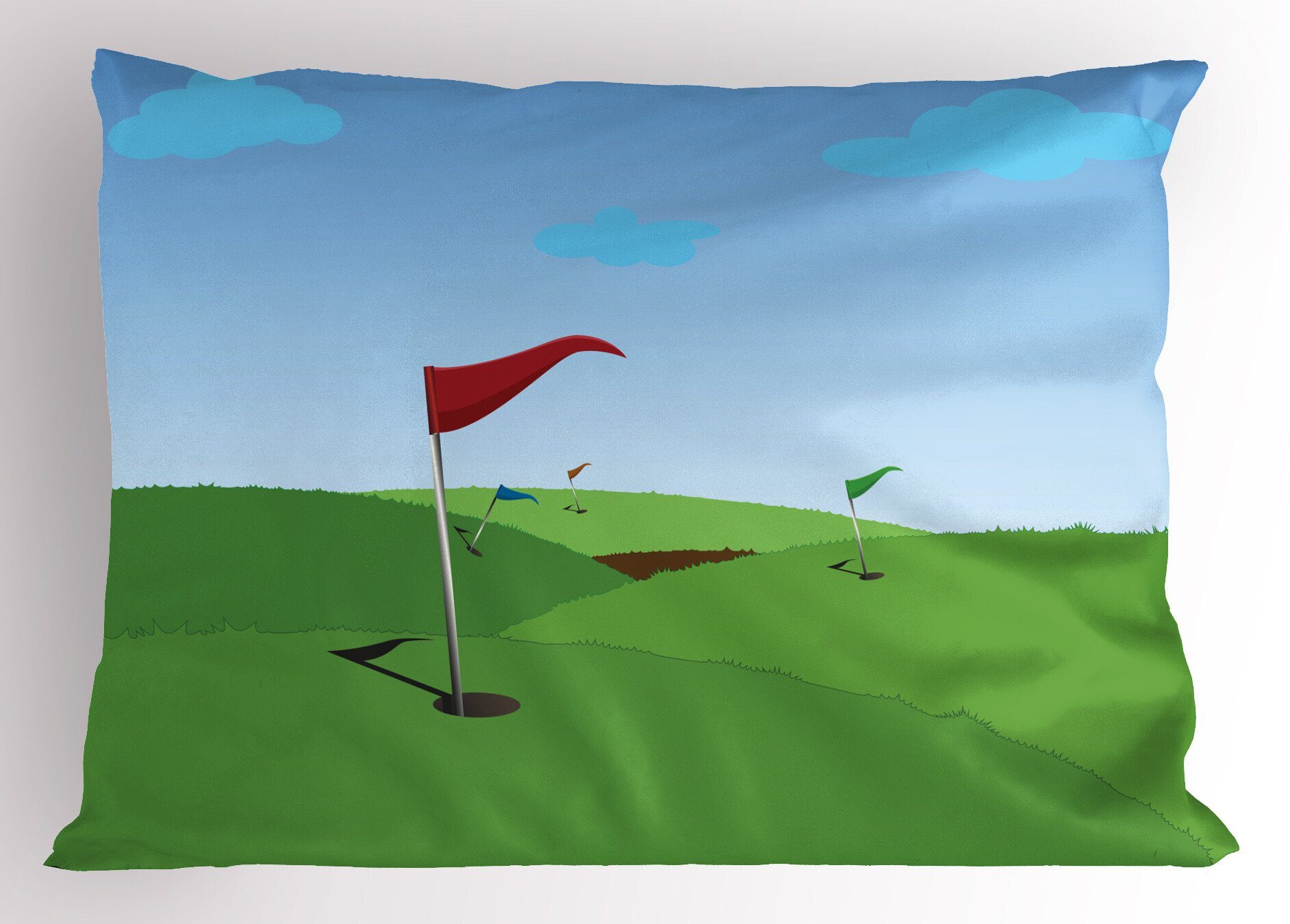 Kissenbezüge Stück), (1 Abakuhaus Size Dekorativer Gedruckter Hills Kopfkissenbezug, Golfplatz-Szene Flagge Queen Grassy