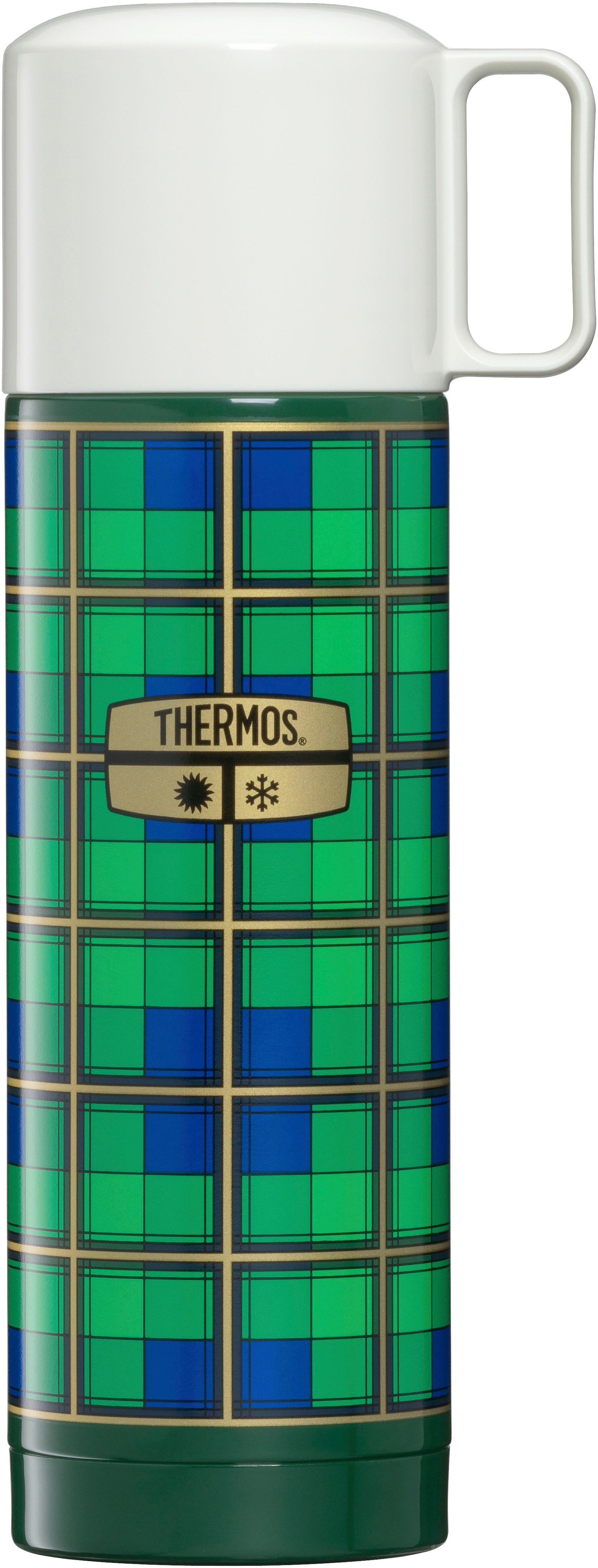 THERMOS Isolierflasche REVIVAL BEVERAGE BOTTLE, Edelstahlkörper, spülmaschinenfest, 0,5l, 18h heiß & 24h kalt, mit Push Button Lid & Trinkbecher mit Griff