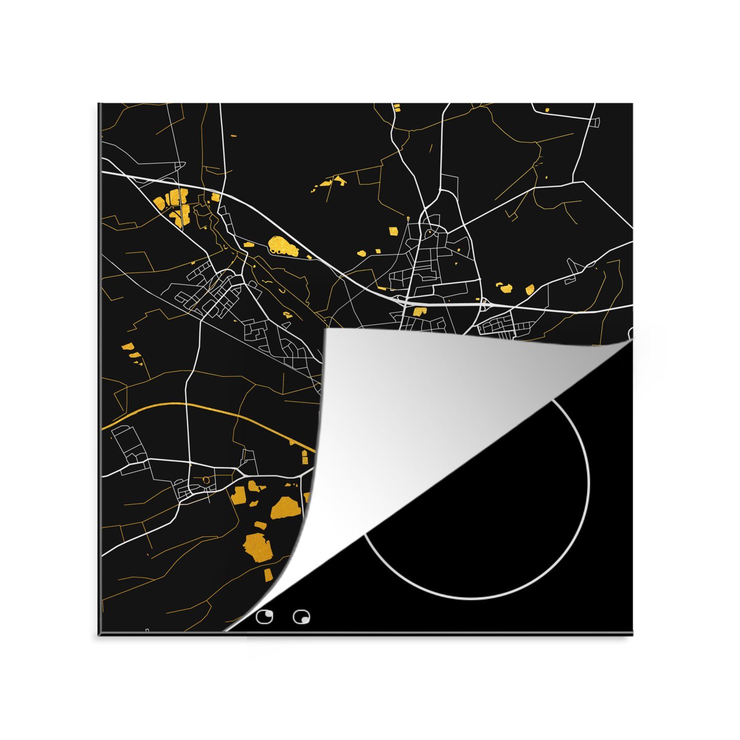 MuchoWow Herdblende-/Abdeckplatte Deutschland - Schwarz und Gold - Peine - Stadtplan - Karte, Vinyl, (1 tlg), 78x78 cm, Ceranfeldabdeckung, Arbeitsplatte für küche