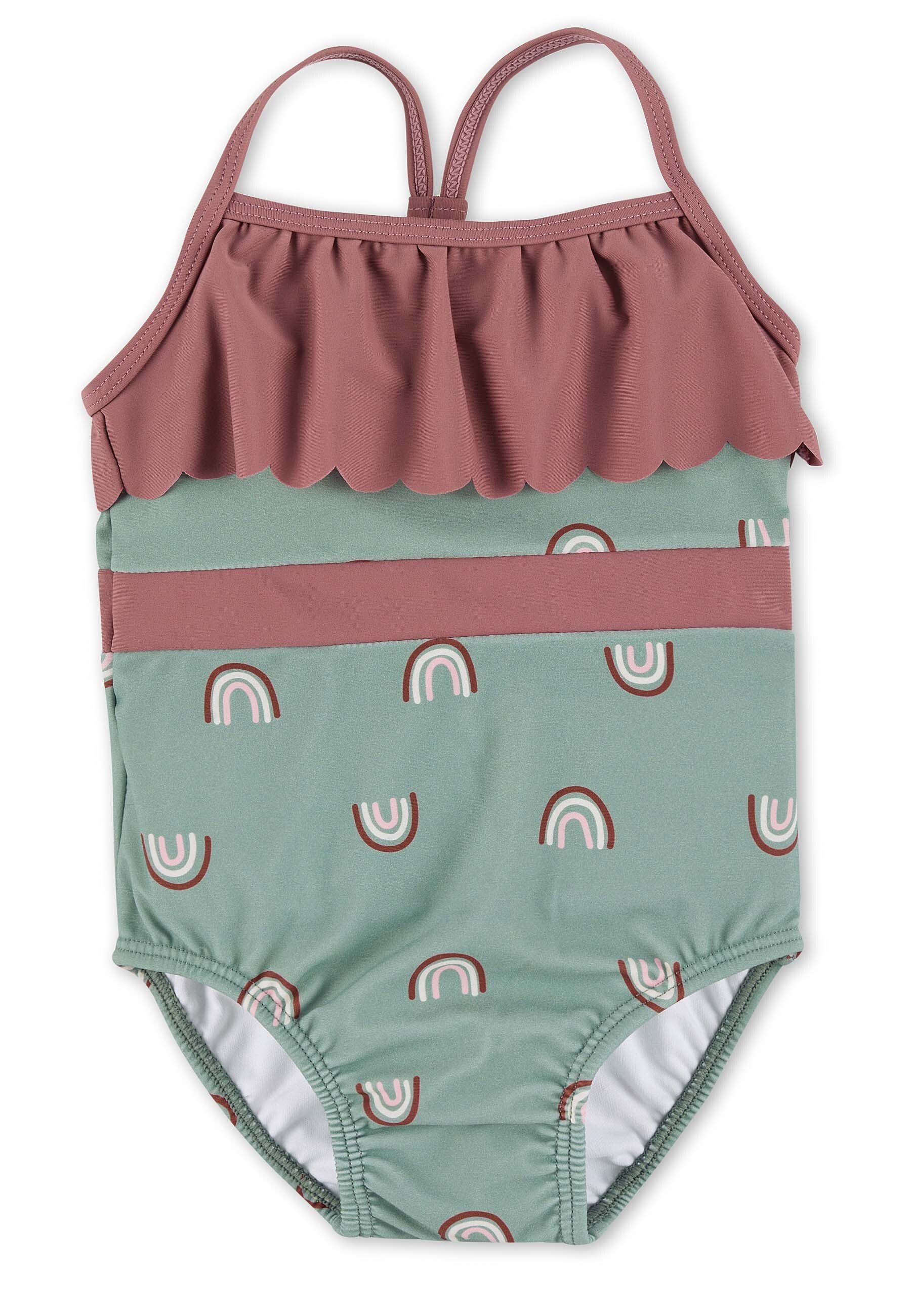 Sterntaler® Badeanzug Badeanzug Regenbogen (1-St., Kinderbadeanzug mit Windelfutter, Schwimmshirt gemustert) Schwimmanzug mit Volant am Halsauschnitt, Baby Badeanzug