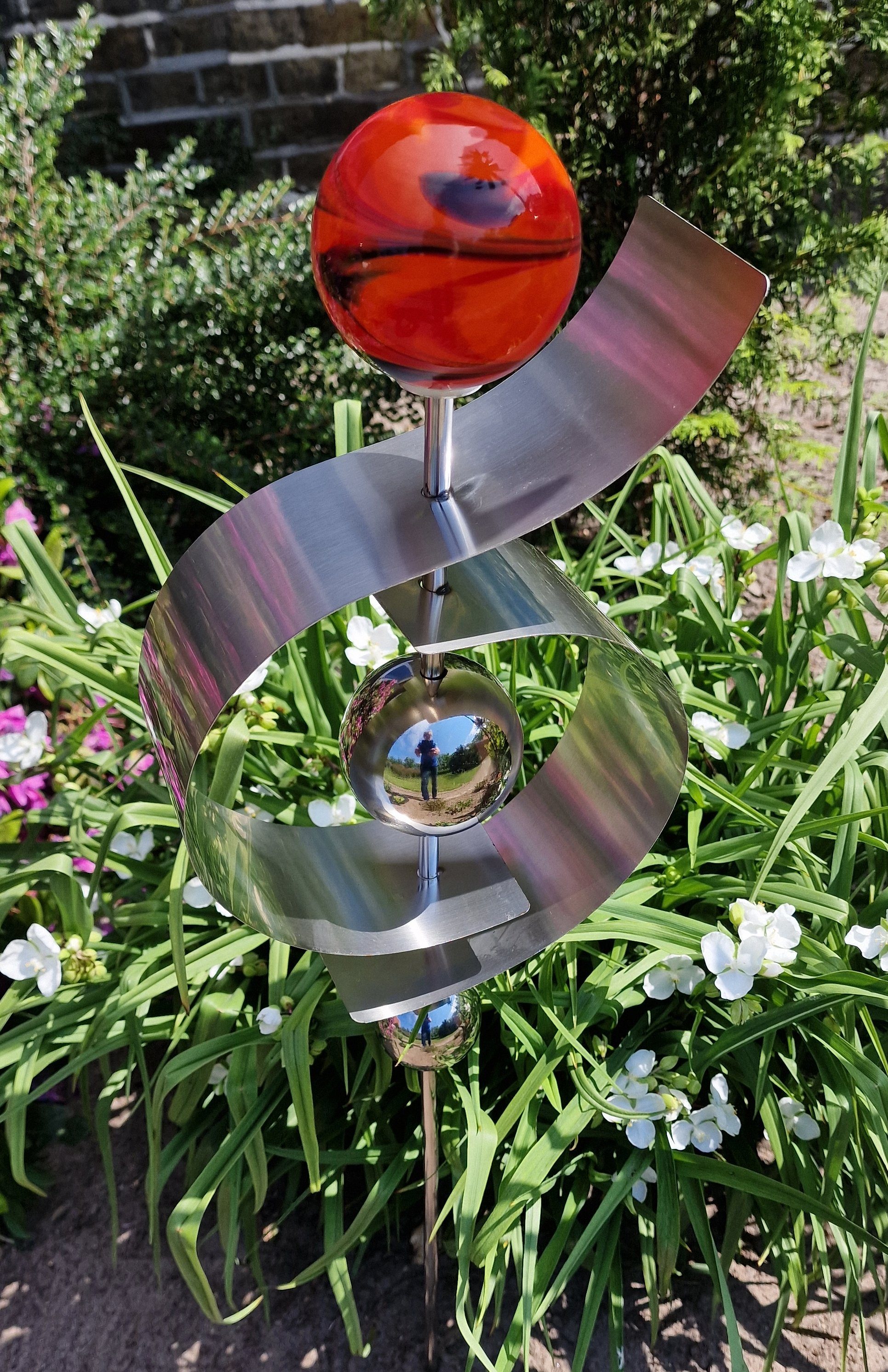 Jürgen Bocker - Gartenambiente Gartenstecker Glaszauber Jupiter aus Edelstahl 100 cm Beetstecker Glaskugel
