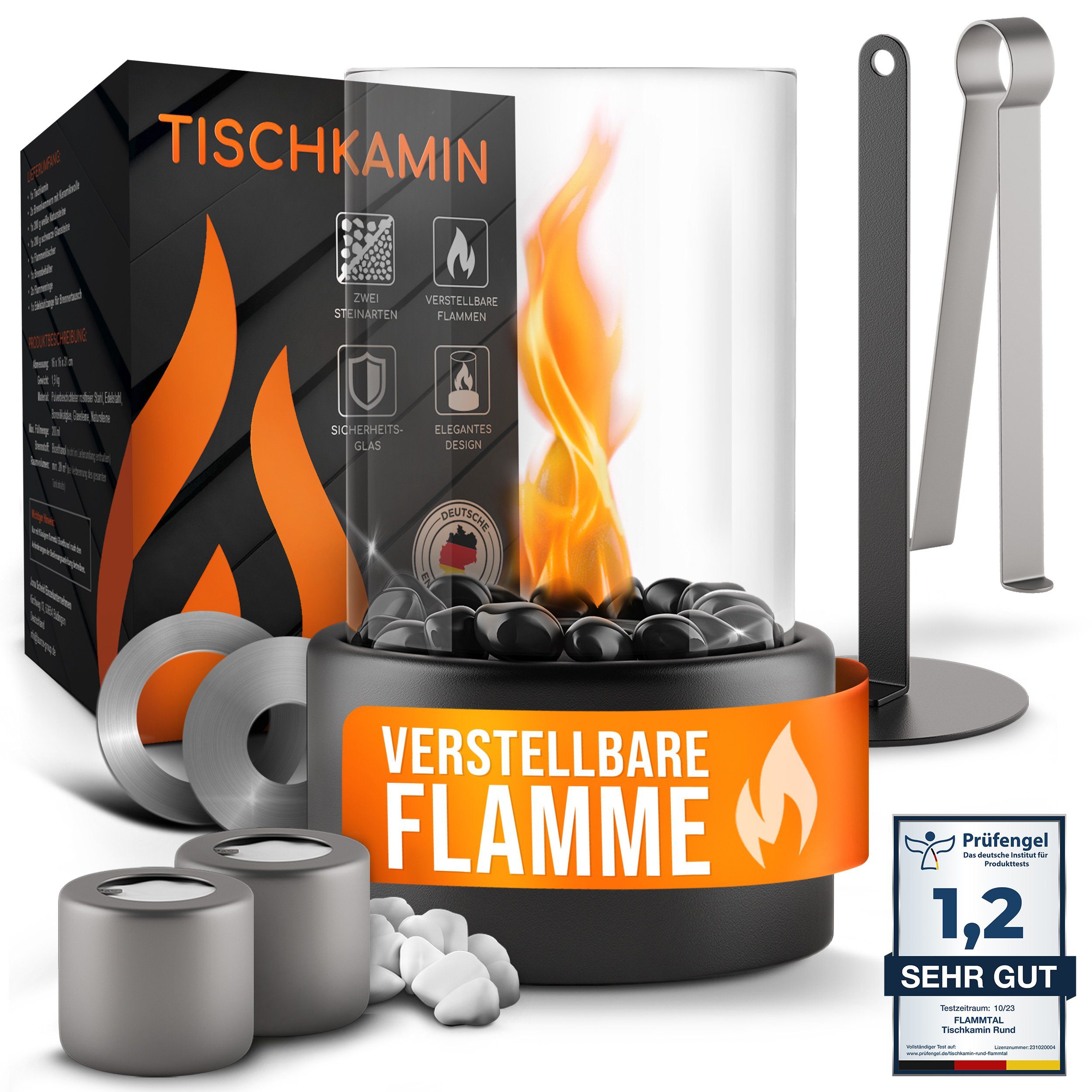 flammtal Echtfeuer-Dekokamin Tischkamin [Das Original] (Bioethanol Tischkamin mit 2 Brennkammern), Bioethanol Kamin für Indoor & Outdoor, Bioethanol Tischkamin