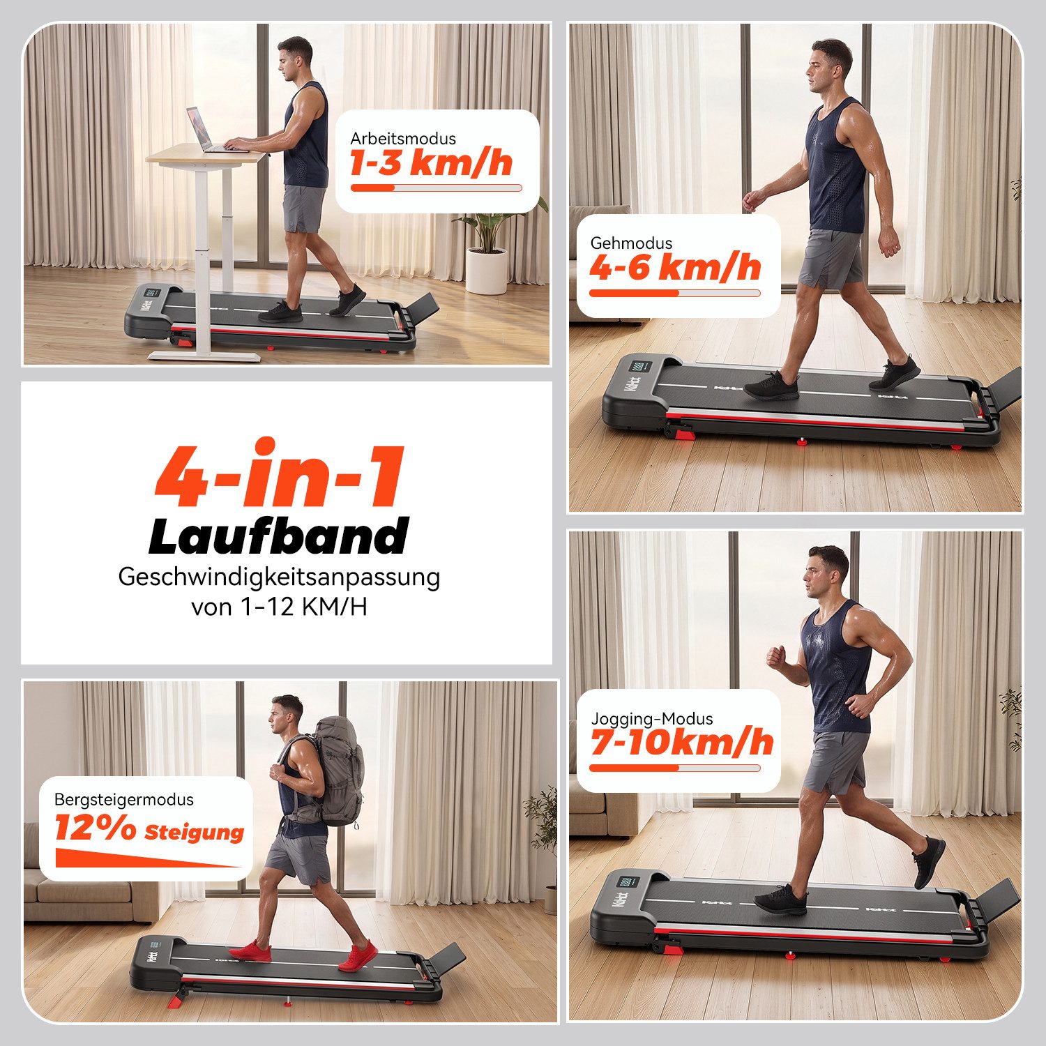 kehot Laufband Klappbares Laufband mit 12% Steigung,Platzsparend für kleine Wohnungen (Walking 1–6 km/h und Laufen bis 12 km/h für Zuhause, EQISport, Kinomap & Zwift kompatibel mit 12 Trainingsprogrammen), Ultraflach verstaubar mit LED-Display und Sicherheitsschlüssel