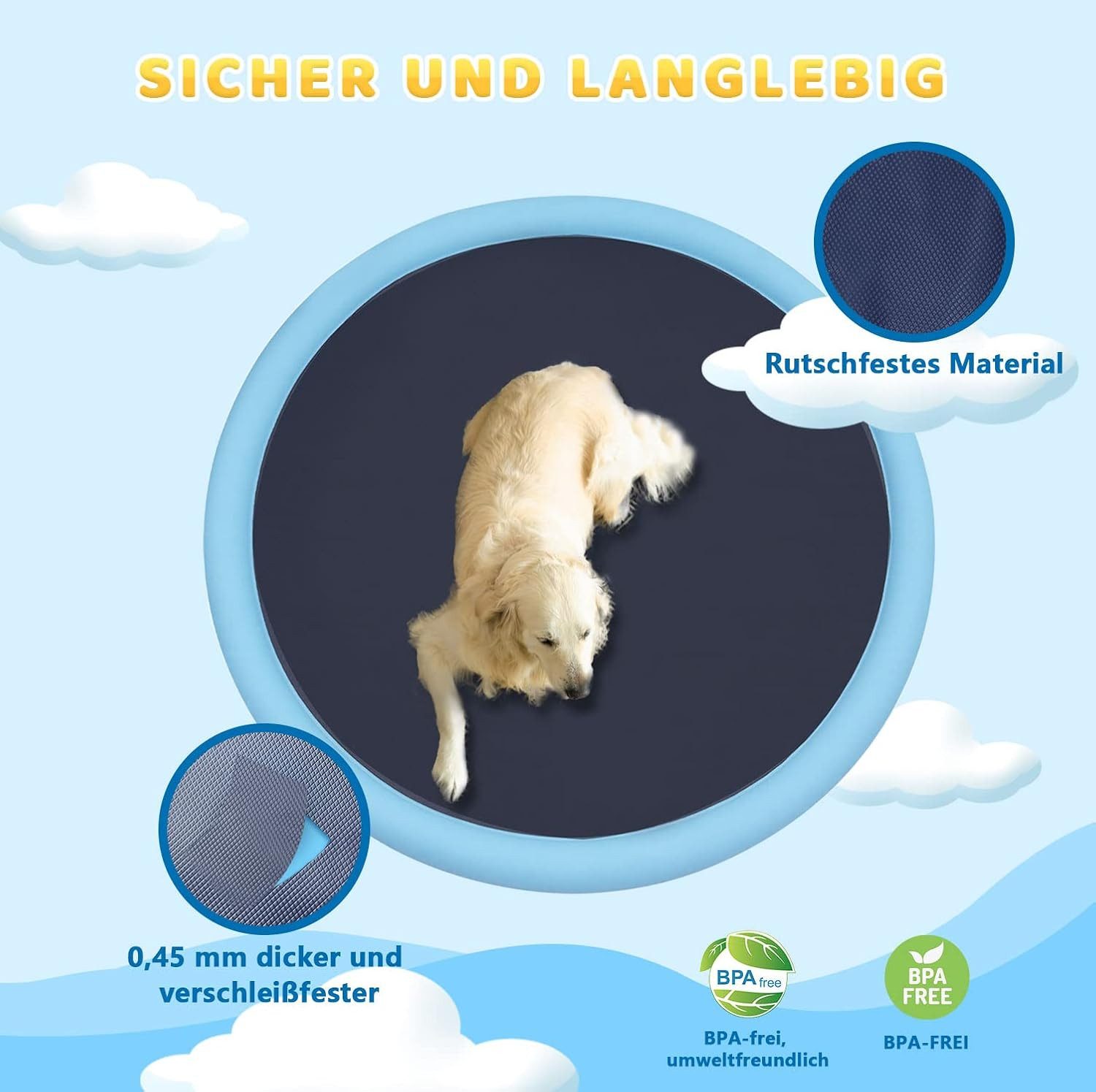 FELIXLEO Hundepool Hundepool 170cm Sprinkler Matte Wasserspielmatte Rutschfest., (1-tlg)
