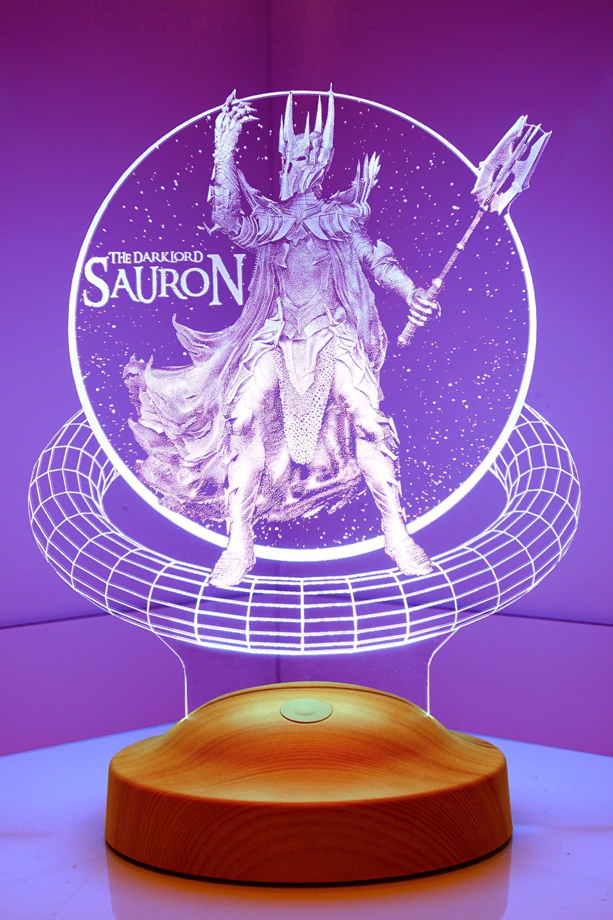 Geschenkelampe LED Nachttischlampe Herr der 3D Gravur LED mehrfarbige Ringe LED fest Sauron Lampe, integriert
