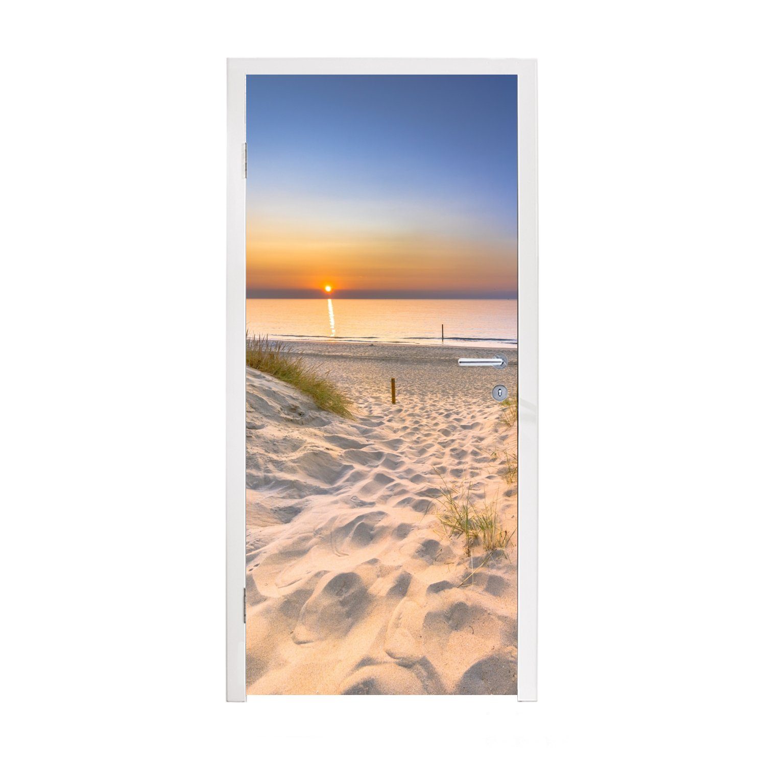 MuchoWow Türtapete Düne - Sonnenuntergang - Horizont - Strand - Gras, Matt, bedruckt, (1 St), Fototapete für Tür, Türaufkleber, 75x205 cm