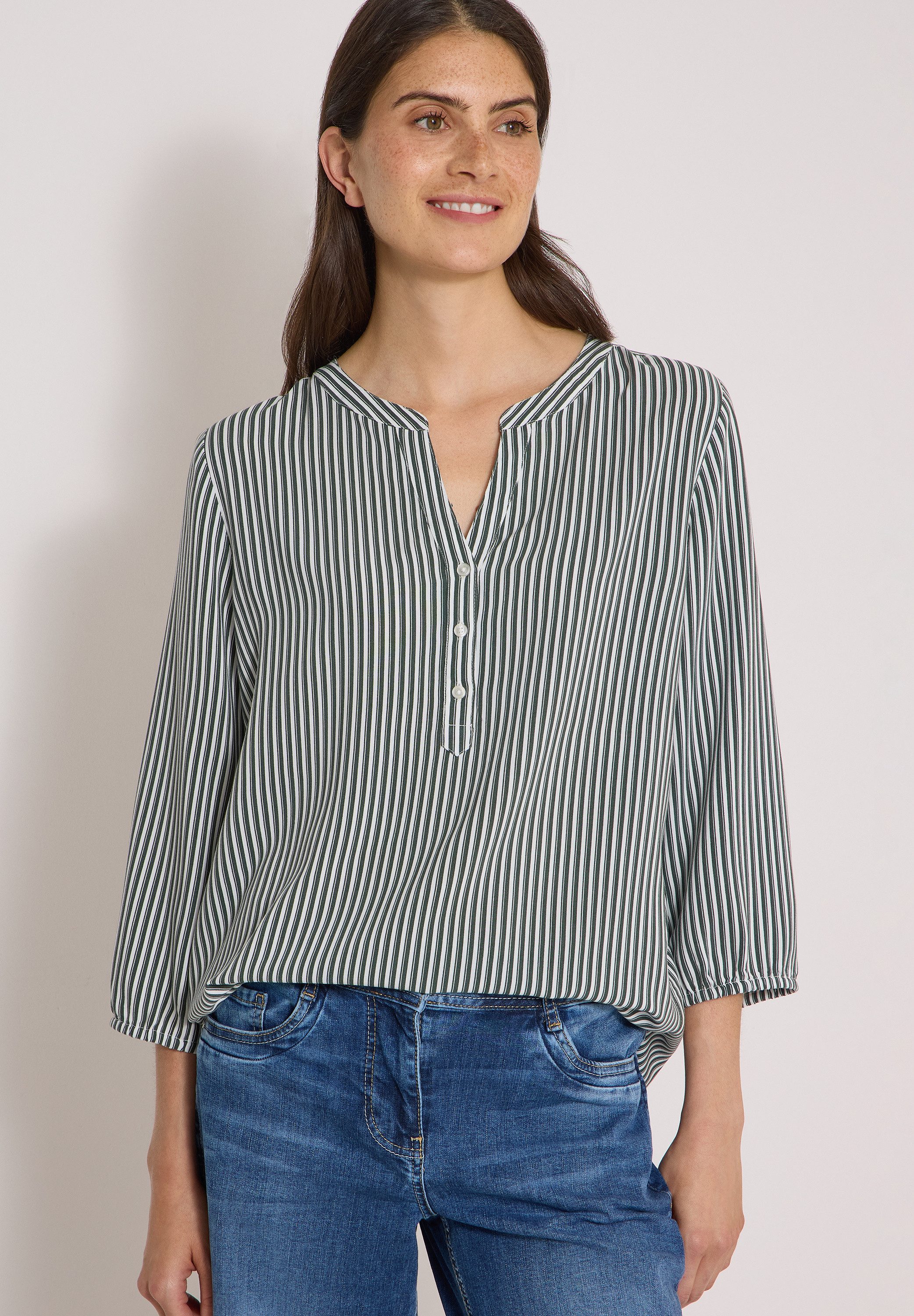 CECIL Shirtbluse mit geschlitztem Rundhalsausschnitt