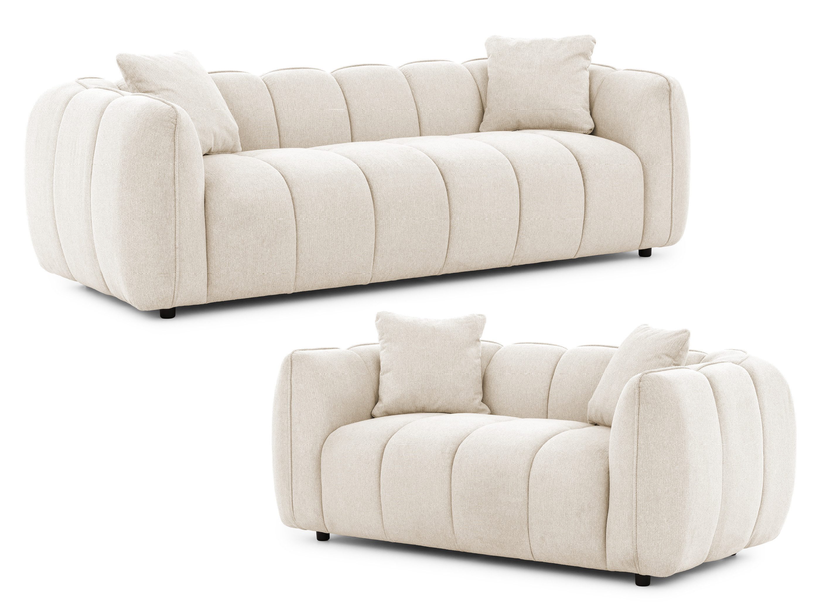 S-Style Möbel Polstergarnitur 3+2 Nubira in tief gesteppter Bubble-Optik aus Strukturstoff, mit modernem Design und Wellenfederung
