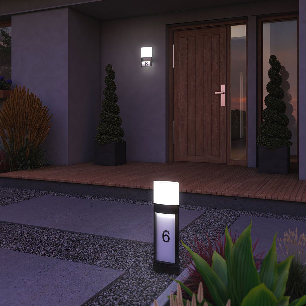 verbaut, Hausnummer Wandlampe fest etc-shop LED-Leuchtmittel Außen Wandleuchte Außen-Wandleuchte, Außenleuchte Warmweiß,