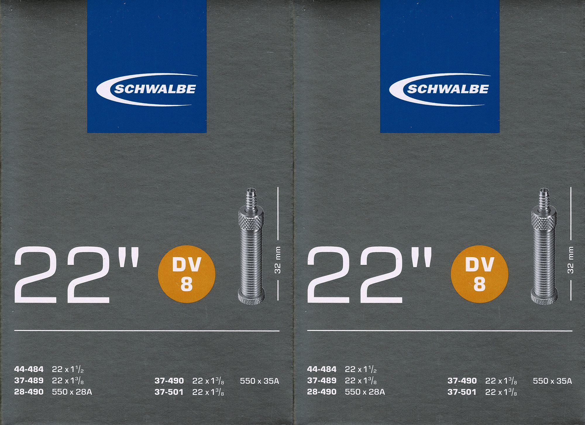 Fahrradschlauch 2x Schwalbe DV 8 22 Zoll Schlauch Dunlop Ventil
