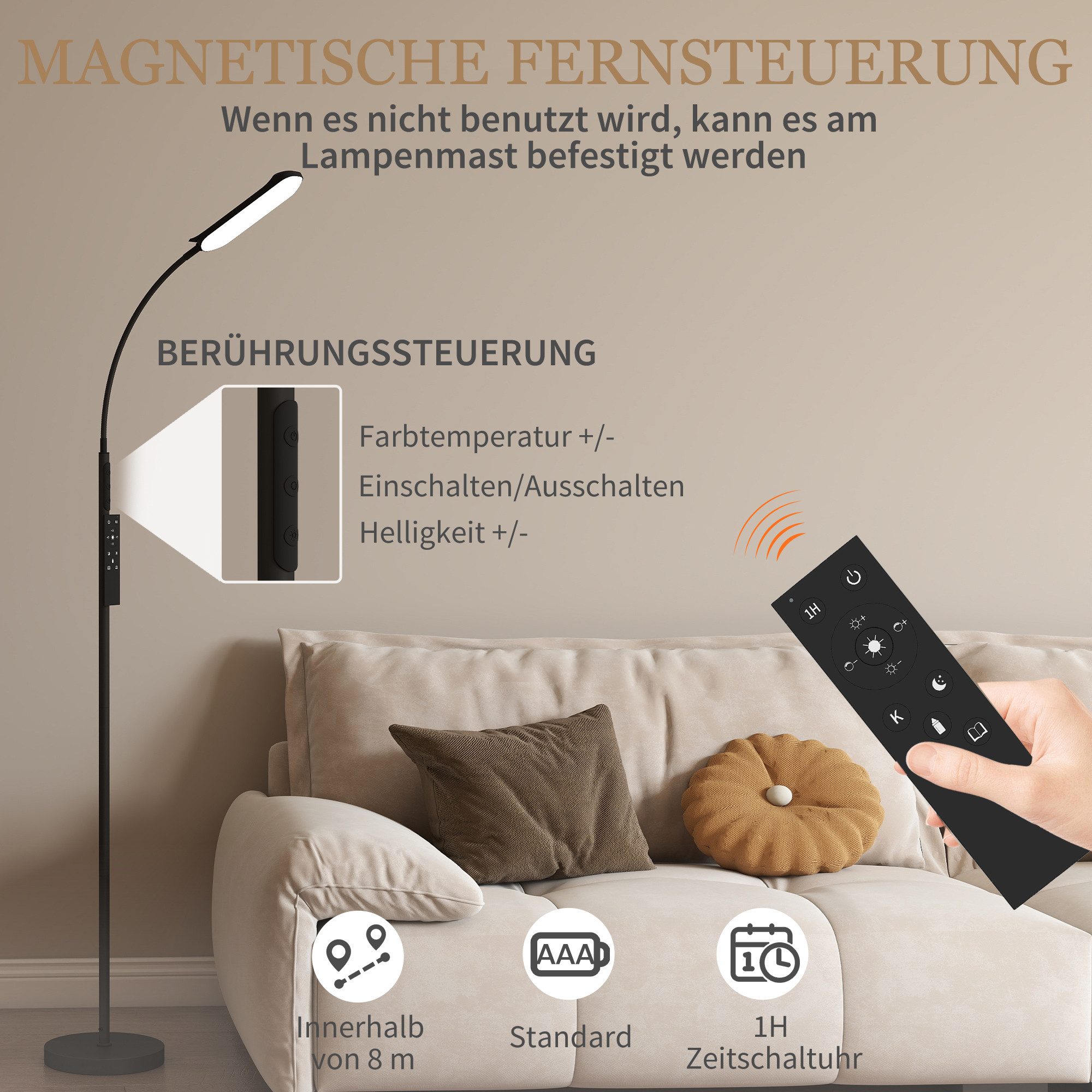 furnicato Deckenstrahler LED-Stehlampe, 5 Modi, Speicherfunktion, verstellbare Hellig