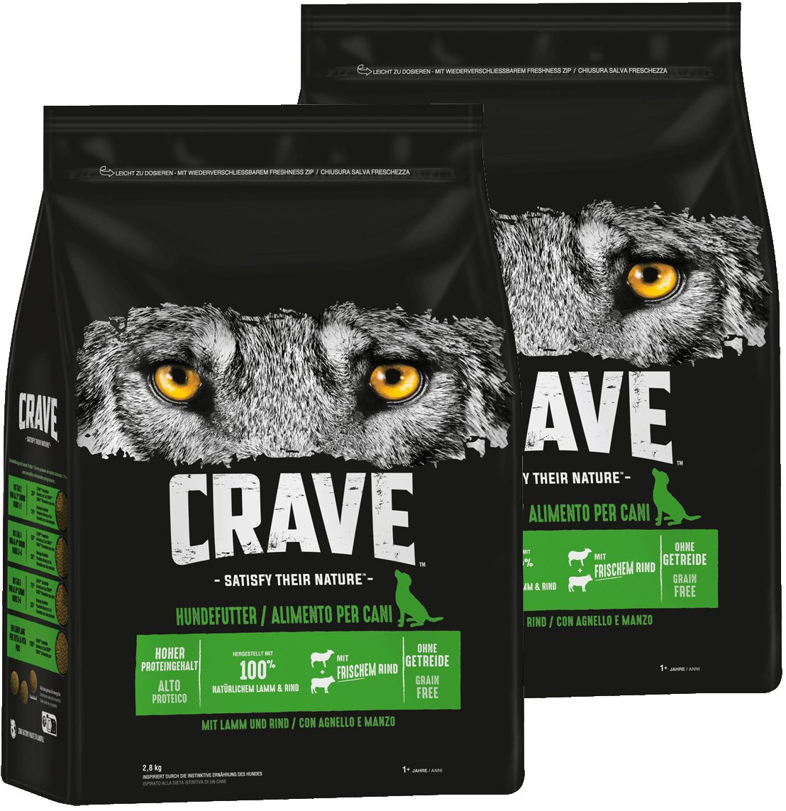 CRAVE CRAVE™ Hund Beutel mit Lamm und Rind 2 x 2,8kg, Trockenfutter für: Hunde