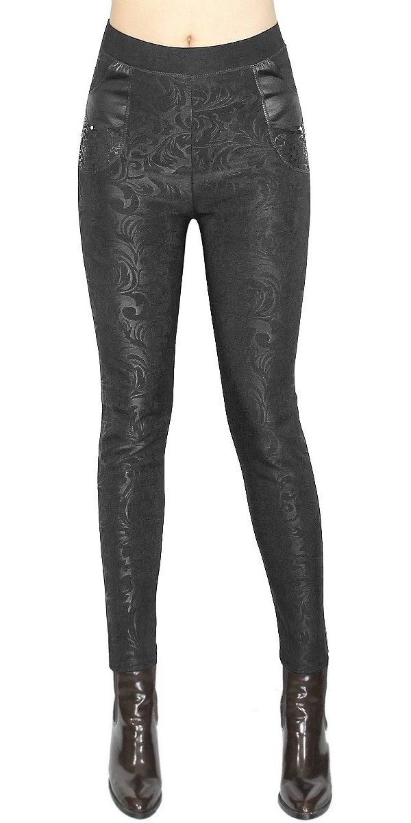 Thermo Damen Gefütterte Gefüttert WL025-Wildflowers mit Middle mit Waist, Bund, Innenfutter Thermohose Thermohose Leggings elastischem dy_mode